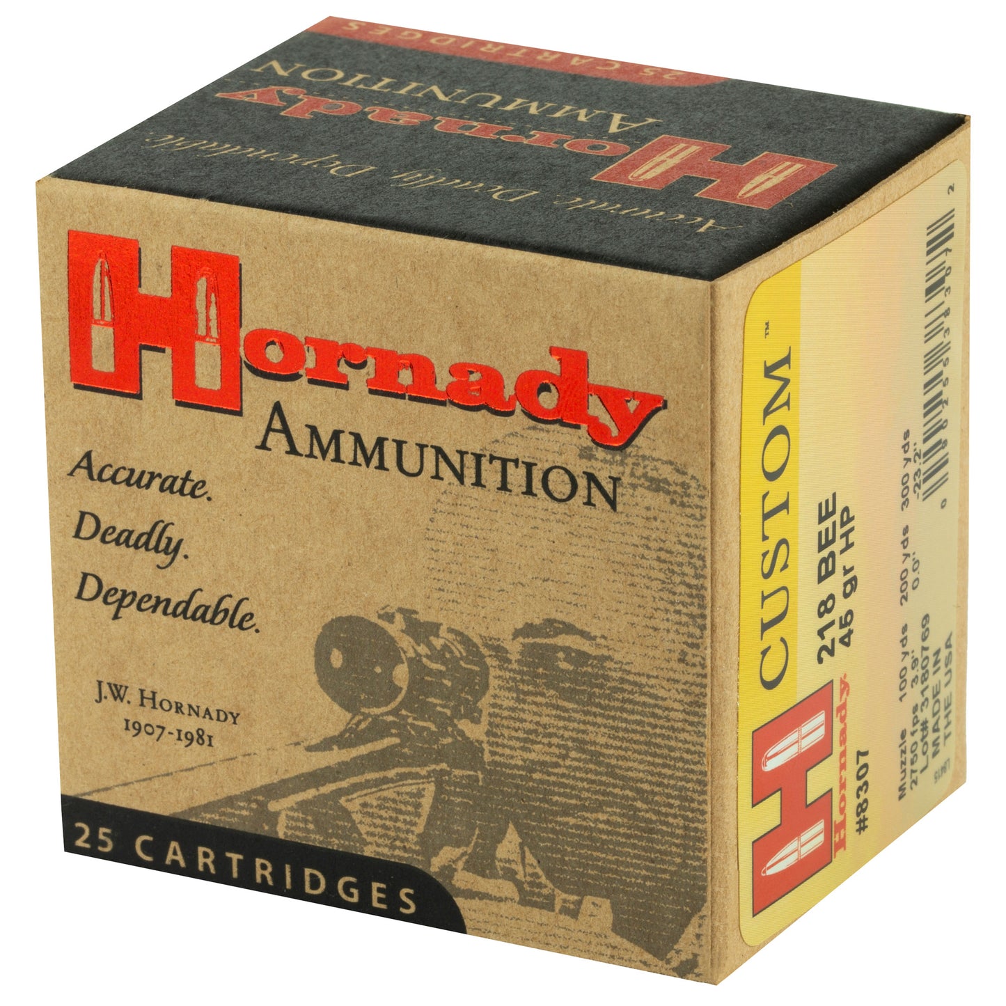 Hornady Custom 218 BEE 45 Grain Hollow Point Ammunition - Box of 25 Rounds