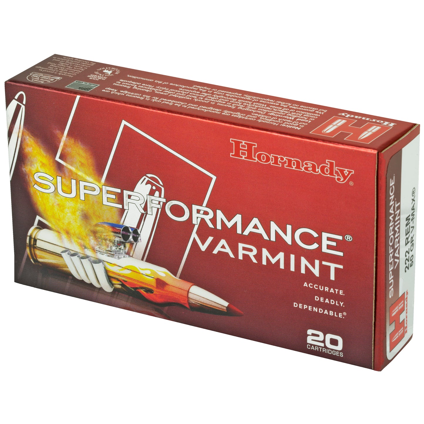 Hornady Superformance Varmint .222 Remington 50 Grain V-Max Bullets - 20 Pack