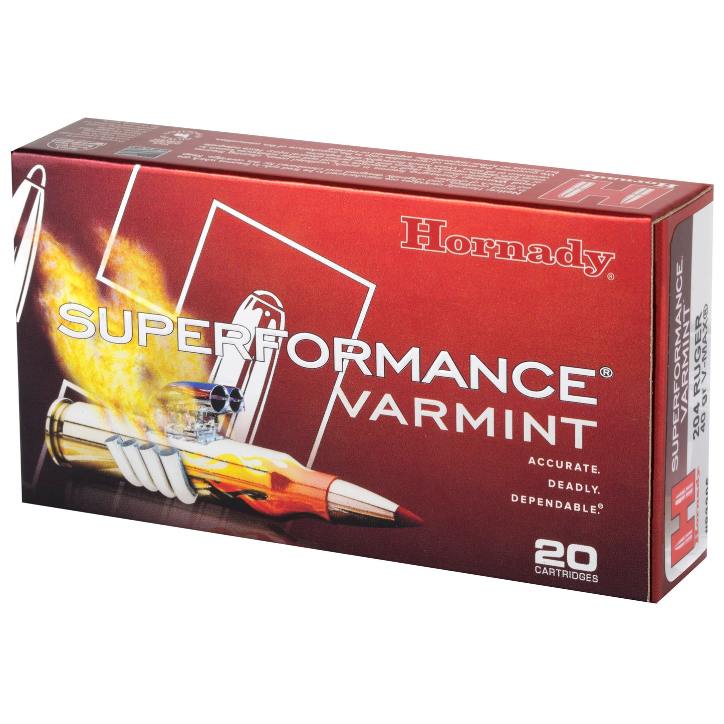 Hornady Superformance Varmint 204 Ruger 40 Grain V-Max Ammunition - High Velocity, Precise and Flattering Trajectory