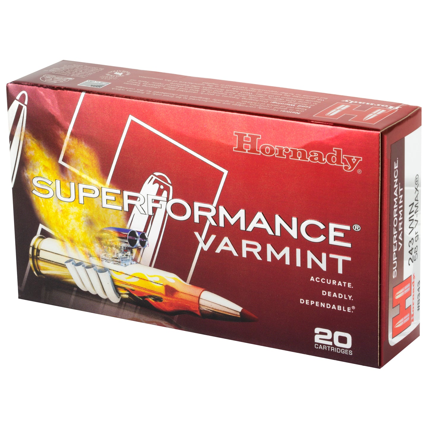 Hornady Superformance Varmint 243 Winchester 58 Grain V-Max Ammunition * High Velocity Precision for Varmint Hunting