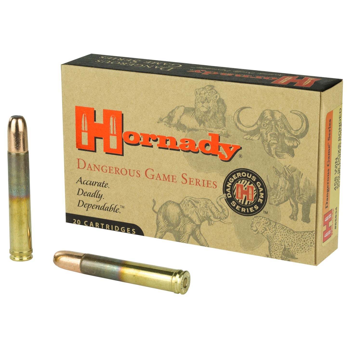 Hornady Dangerous Game Series .458 Winchester Magnum 500-Grain DGX Bonded Ammo (20 Rounds Per Box, 120 Per Case)