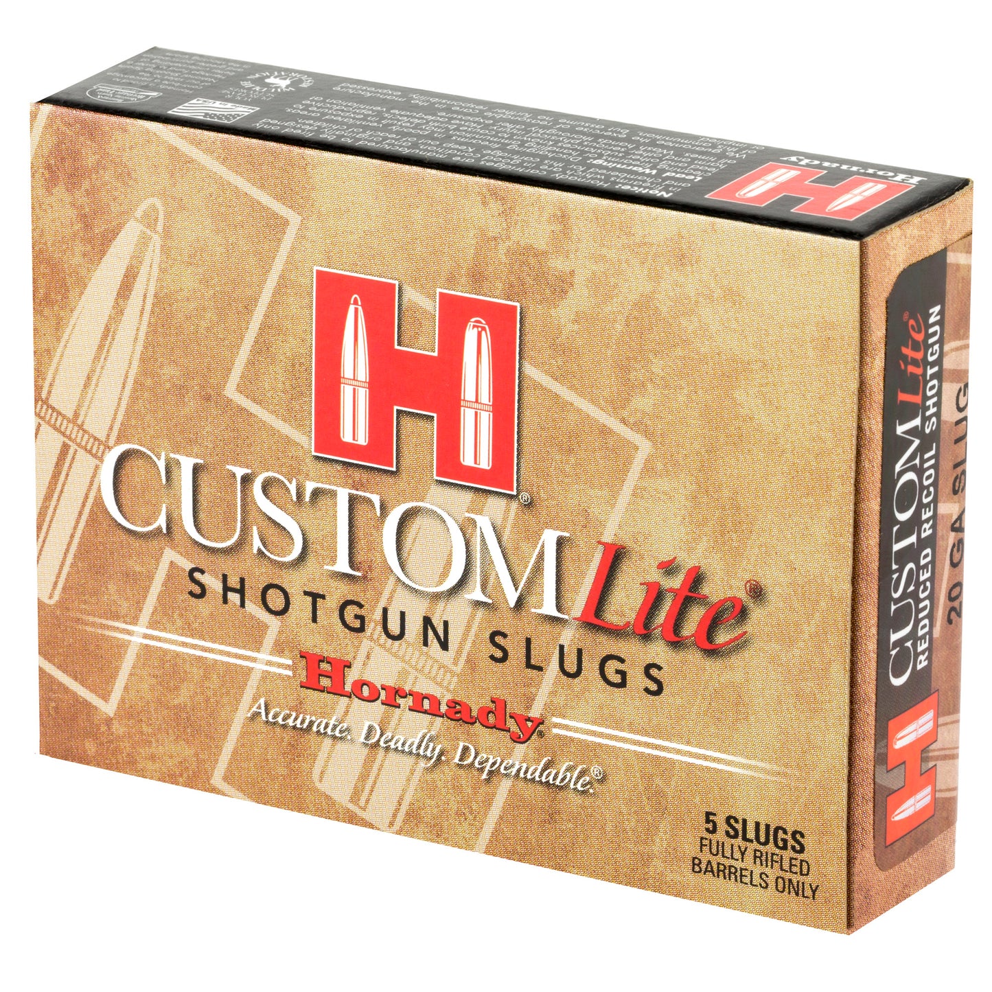 Hornady Custom Lite 20 Gauge 2.75-Inch 250 Grain Sabot Slug Ammunition - Pack of 5 / Box of 100