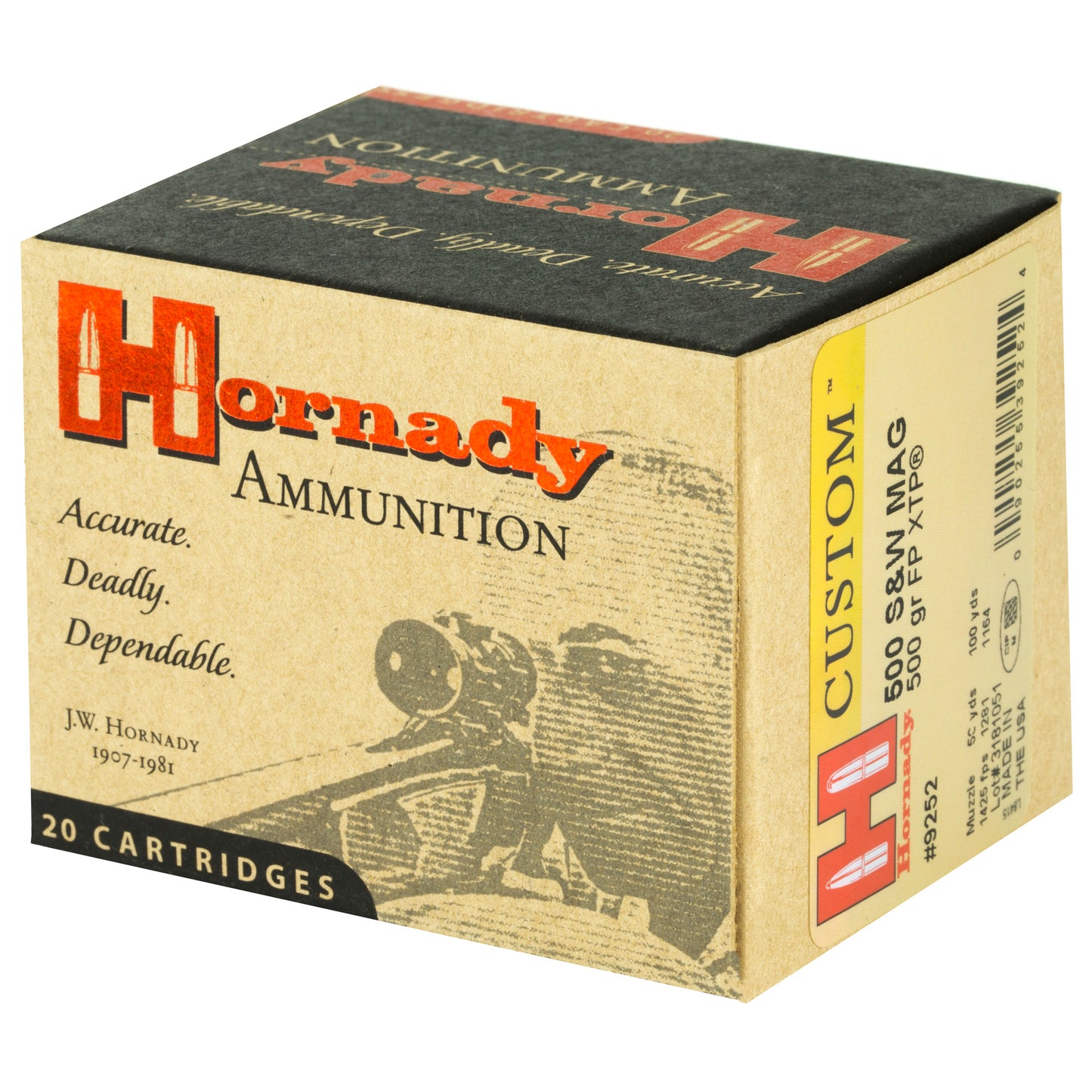 Hornady Custom 500 S&W 500 Grain XTP Full Power Pistol Ammunition - 20 Rounds per Box