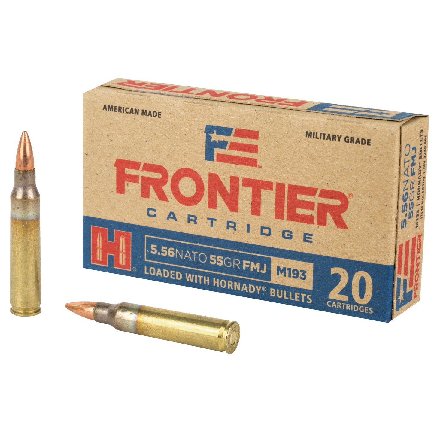 Frontier Cartridge 556 NATO 55 Grain FMJ Rifle Ammunition * Lake City Model, 20 Rounds Box
