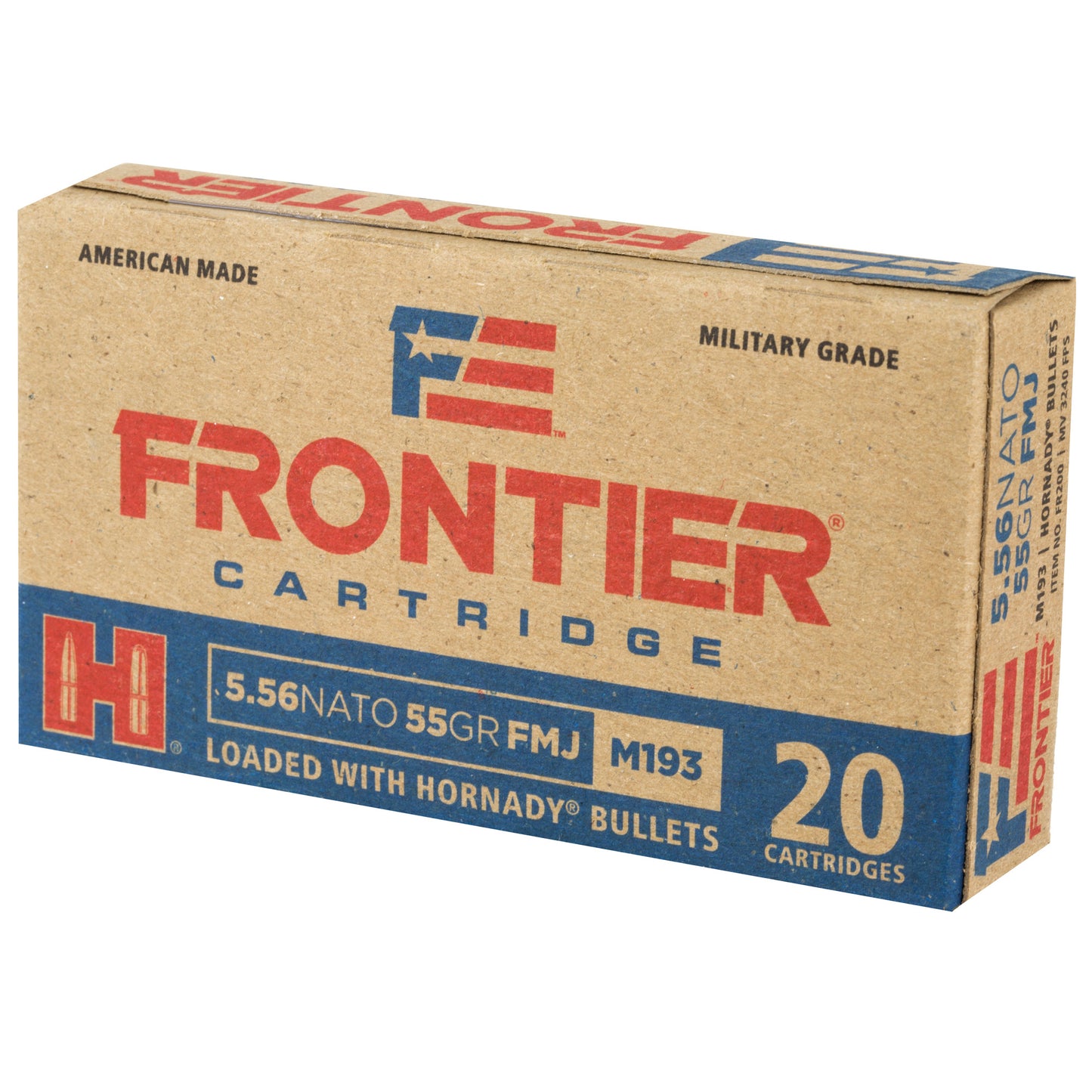 Frontier Cartridge 556 NATO 55 Grain FMJ Rifle Ammunition * Lake City Model, 20 Rounds Box