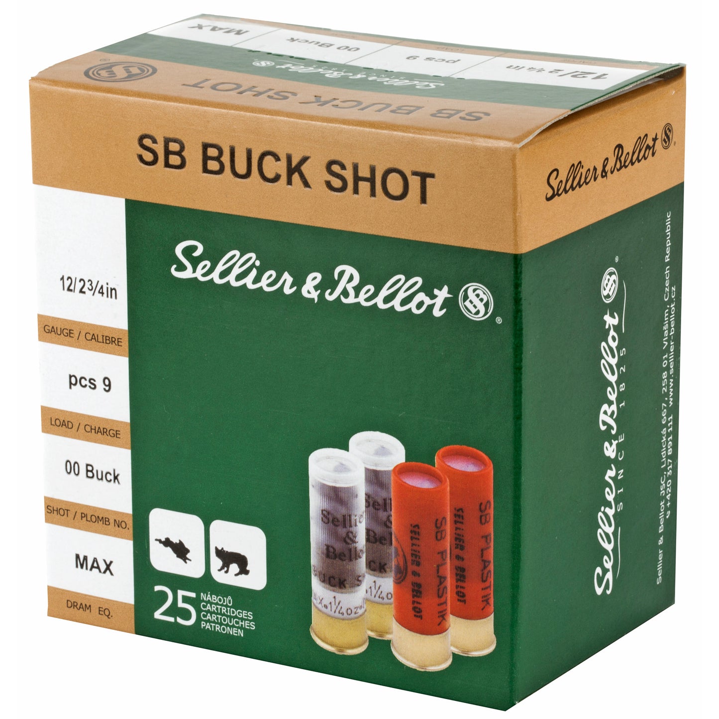 Sellier & Bellot 12 Gauge 2.75-Inch 00 Buckshot Shotshell * 25 Rounds Per Box