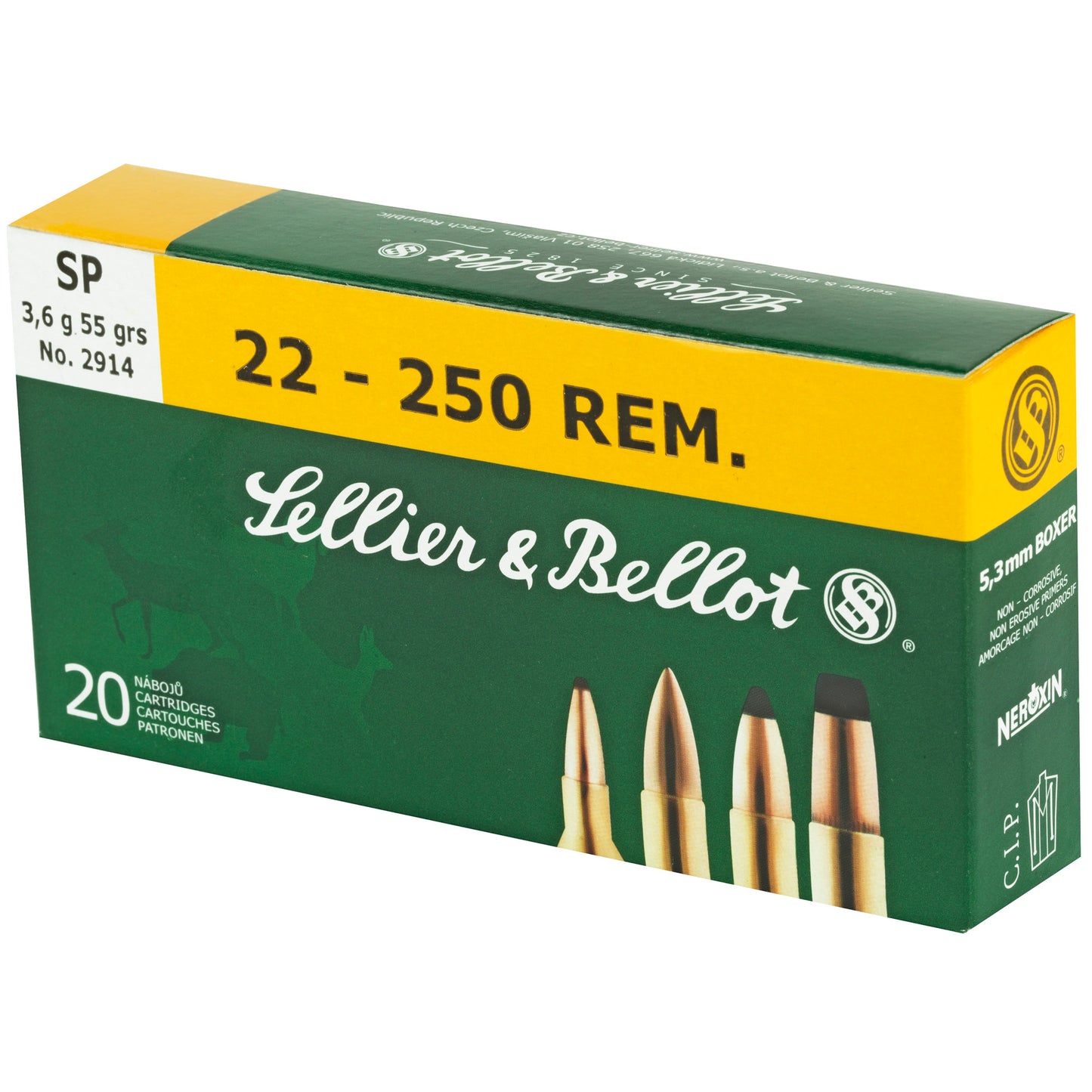 Sellier & Bellot 22-250 Remington Rifle Ammunition, 55 Grain Soft Point, 20-Round Box
