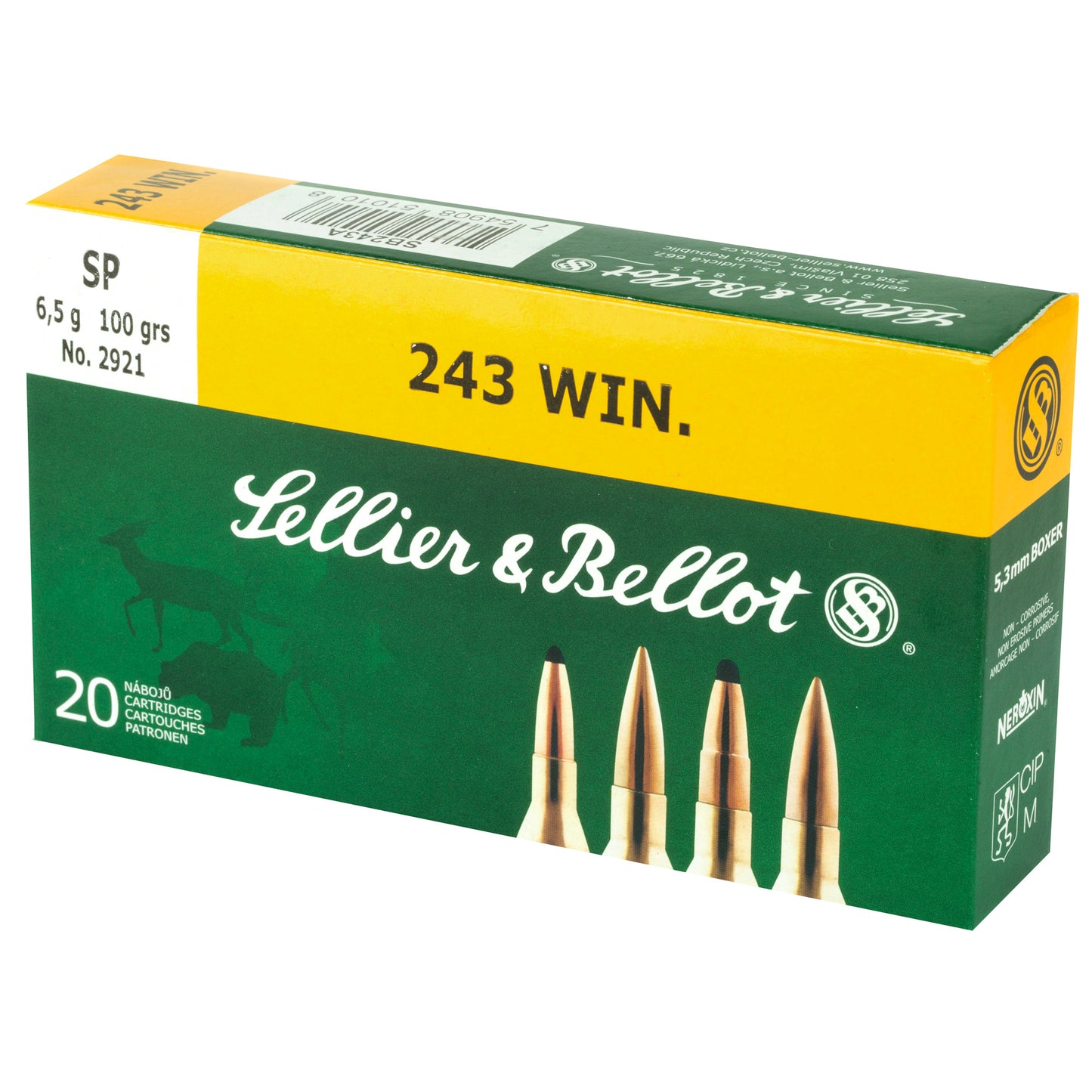 Sellier & Bellot .243 Winchester 100-Grain Soft Point Rifle Ammunition (20 Rounds per Box, 500 Rounds per Case)