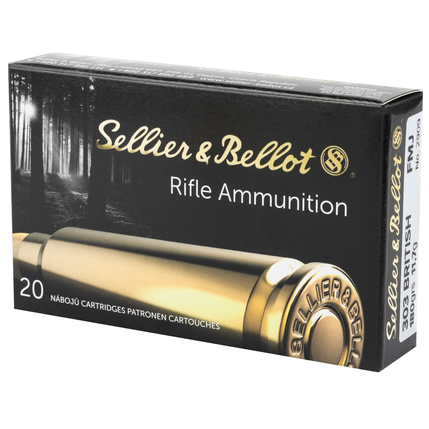 Sellier & Bellot 303 British Rifle Ammunition, 180 Grain FMJ, 20 Rounds per Box