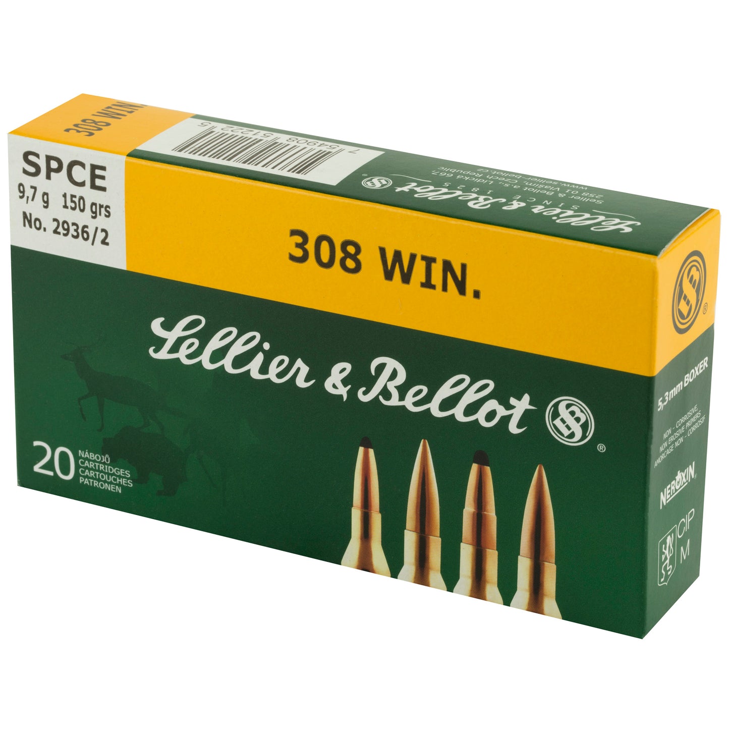 Sellier & Bellot 308 Winchester 150-Grain Soft Point Cutting Edge Rifle Ammunition - Box of 20