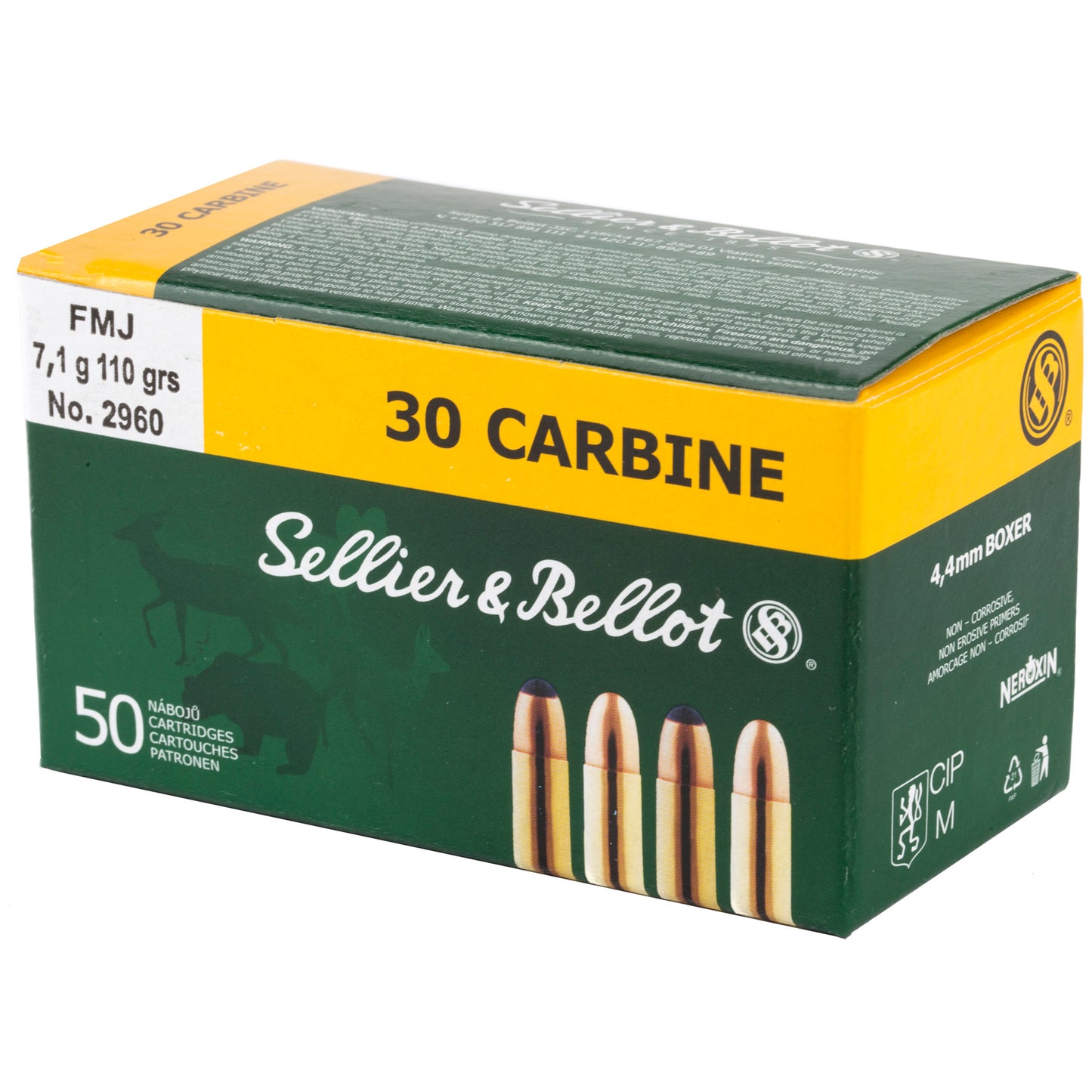Sellier & Bellot 30 Carbine 110 Grain Full Metal Jacket Rifle Ammunition - 50 Round Box