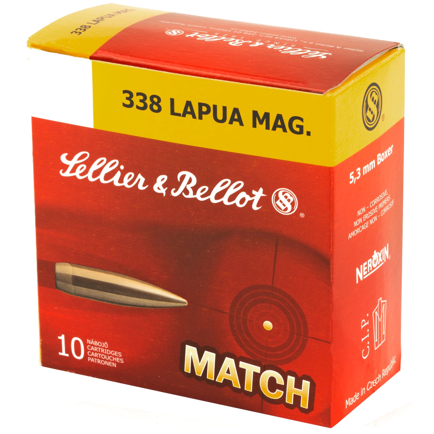 Sellier & Bellot 338 Lapua Magnum Match 250-Grain Boat Tail Hollow Point Ammunition (10-Round Box)