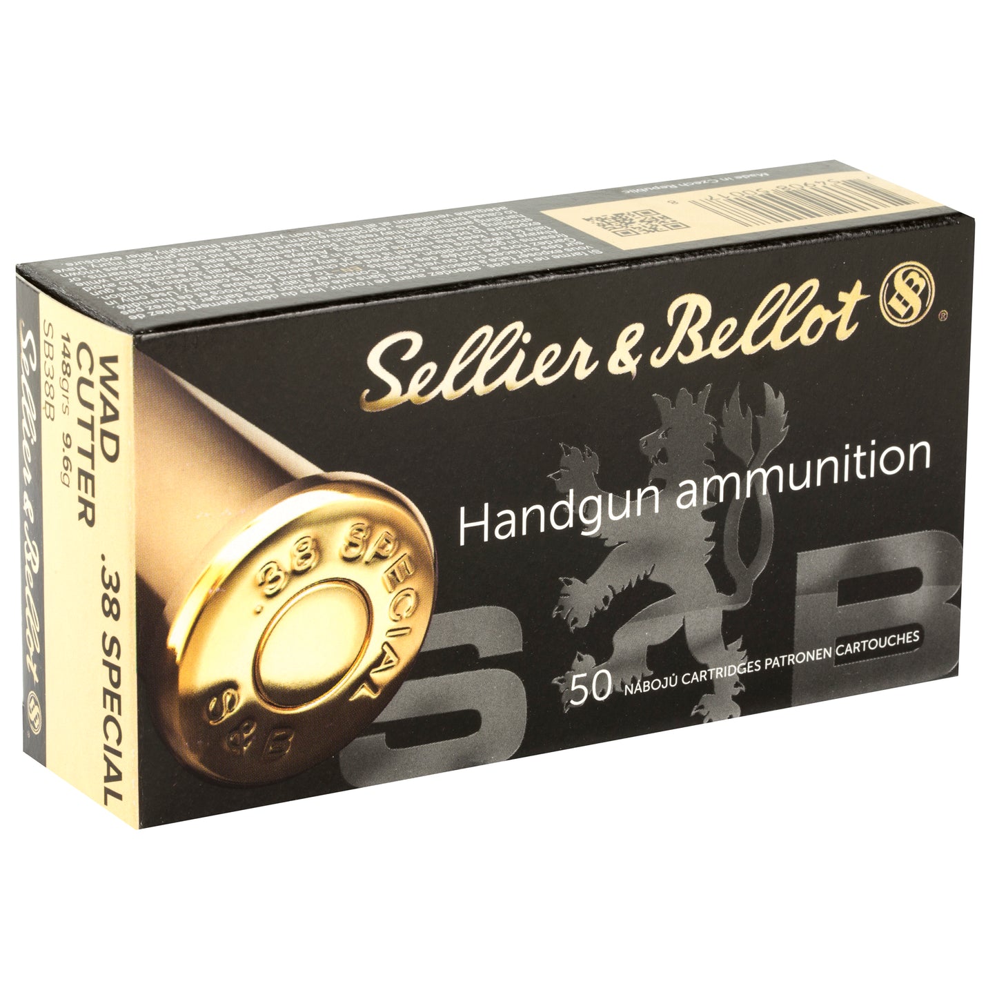 Sellier & Bellot SB38B Lead Wadcutter Pistol Ammunition, 38 Special, 148 Grain - Pack of 50 Rounds