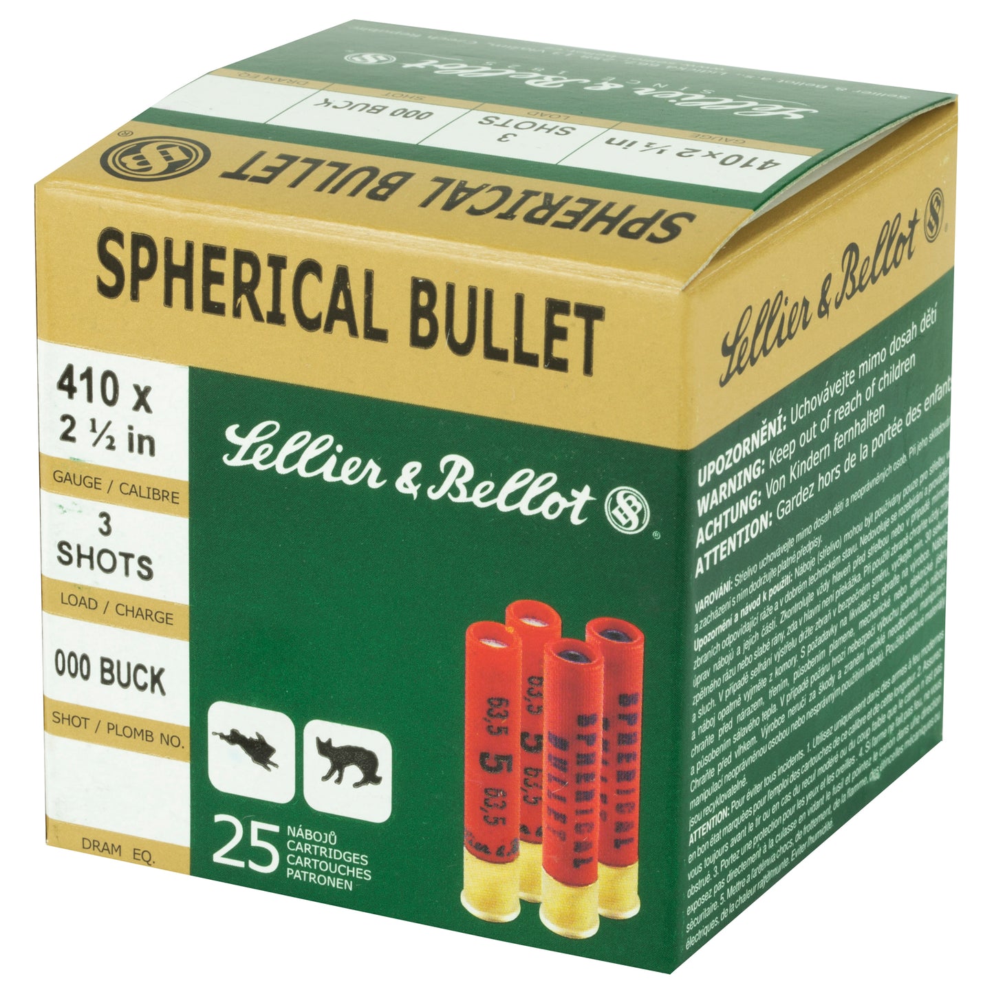 Sellier & Bellot 410 Gauge Buckshot Shotshell - Model SB410A, 25 Rounds Per Box