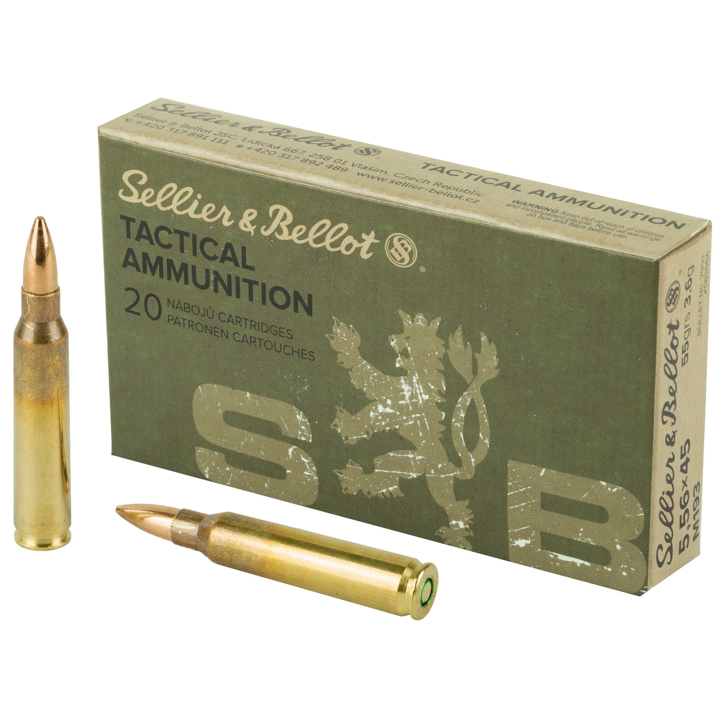 Sellier & Bellot 556 NATO 55 Grain Full Metal Jacket Rifle Ammunition (20 Rounds / Box, 1000 Rounds / Case)