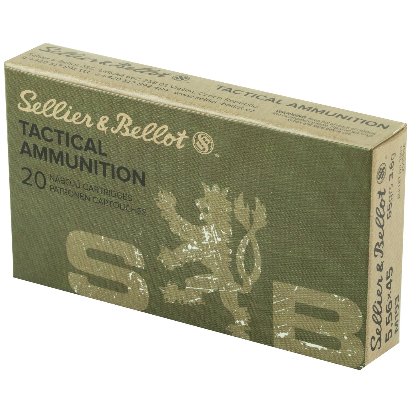 Sellier & Bellot 556 NATO 55 Grain Full Metal Jacket Rifle Ammunition (20 Rounds / Box, 1000 Rounds / Case)