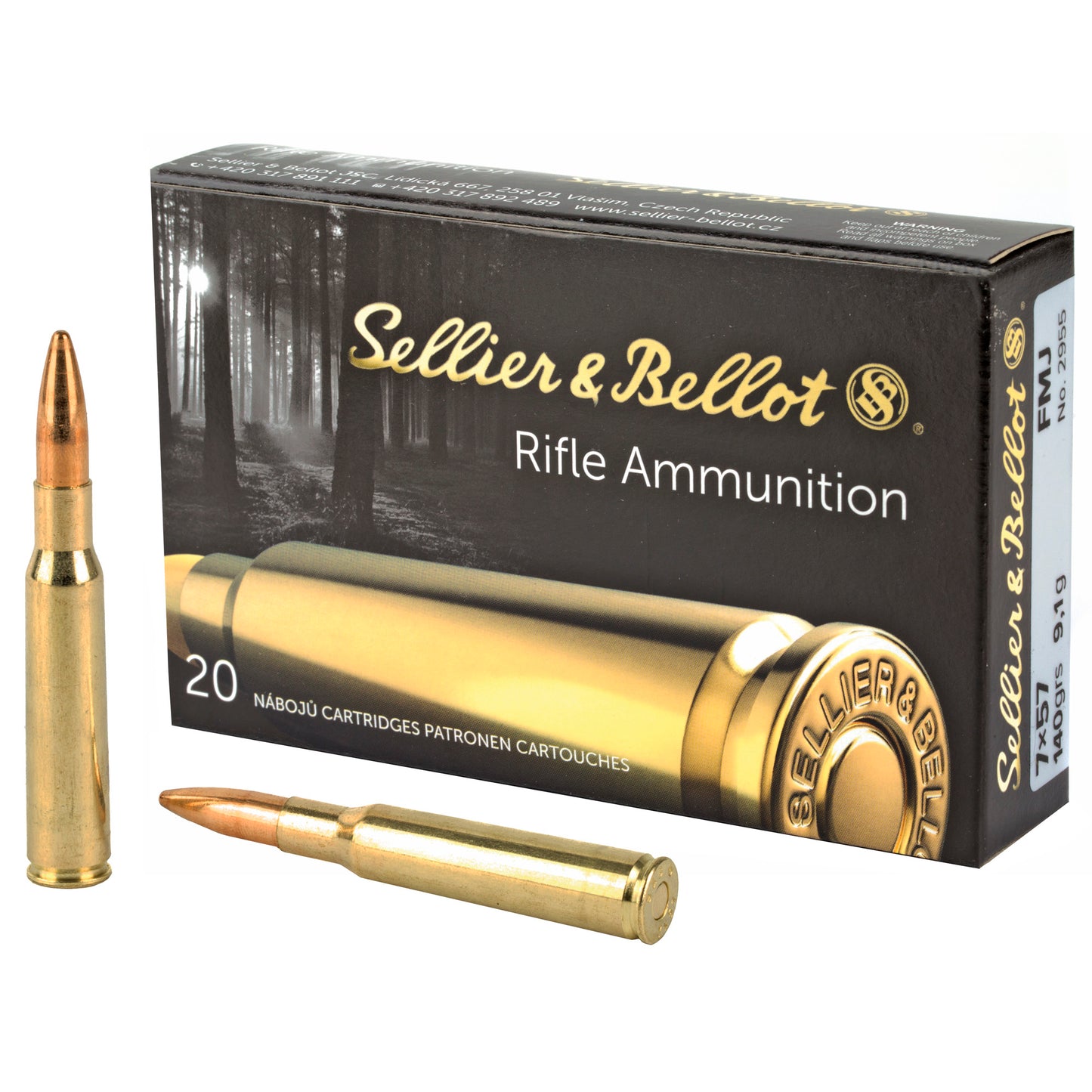 Sellier & Bellot 7x57mm Rifle Ammunition - 140 Grain Full Metal Jacket, 20 Rounds per Box