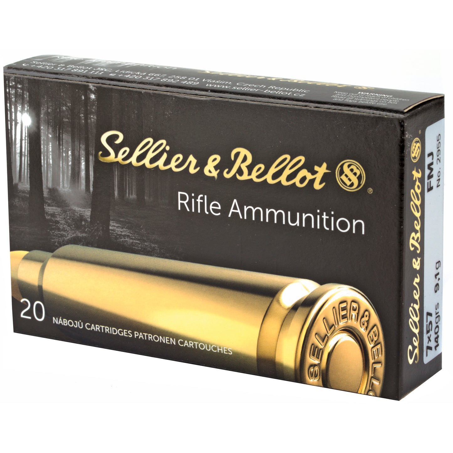 Sellier & Bellot 7x57mm Rifle Ammunition - 140 Grain Full Metal Jacket, 20 Rounds per Box