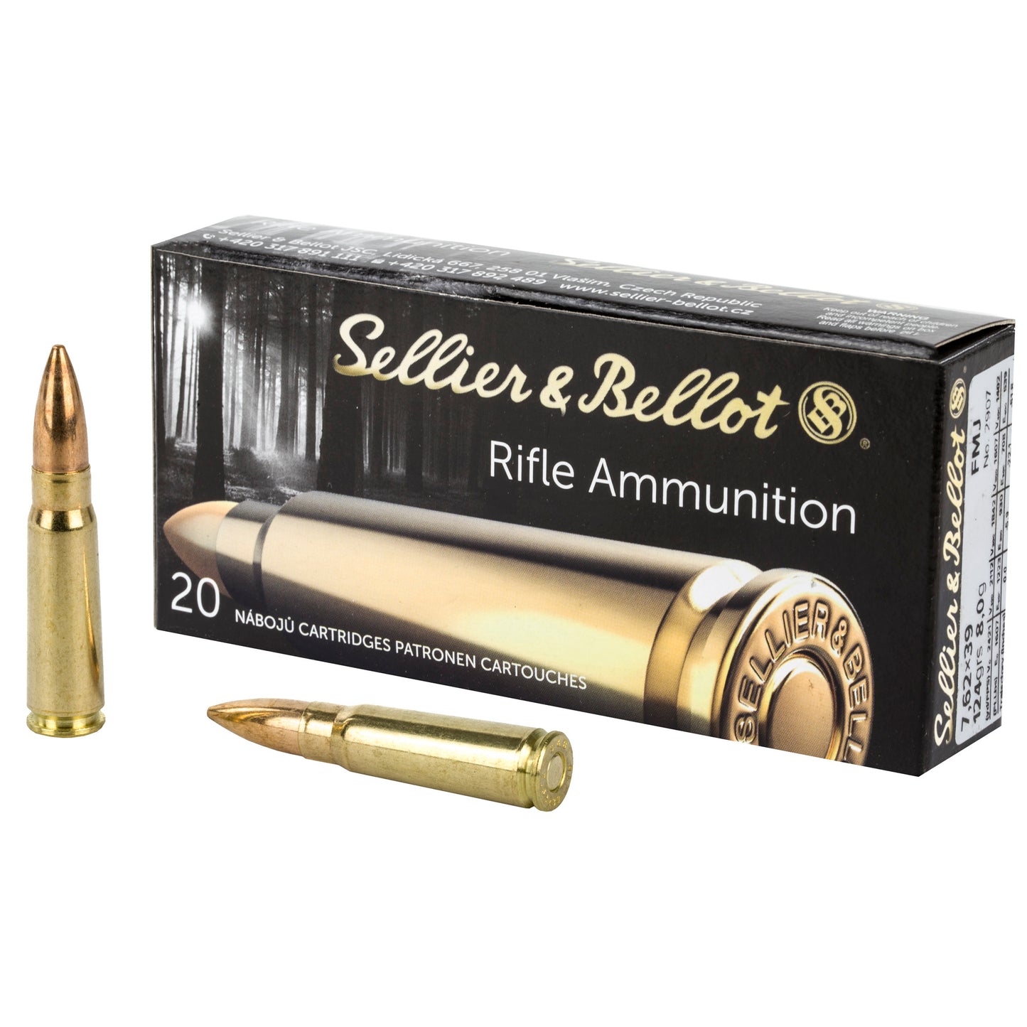 Sellier & Bellot 7.62x39mm Full Metal Jacket Rifle Ammo * 124 Grains, 20 Rounds per Box