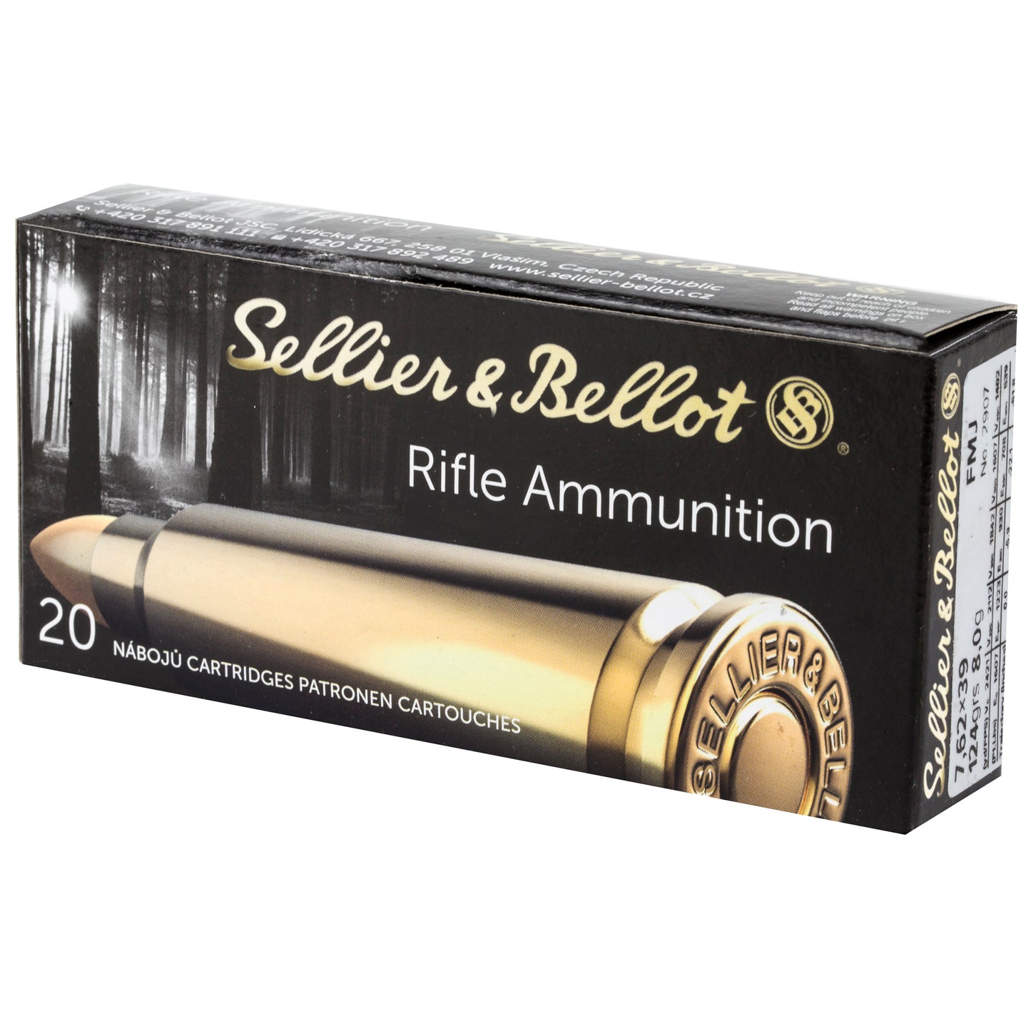 Sellier & Bellot 7.62x39mm Full Metal Jacket Rifle Ammo * 124 Grains, 20 Rounds per Box