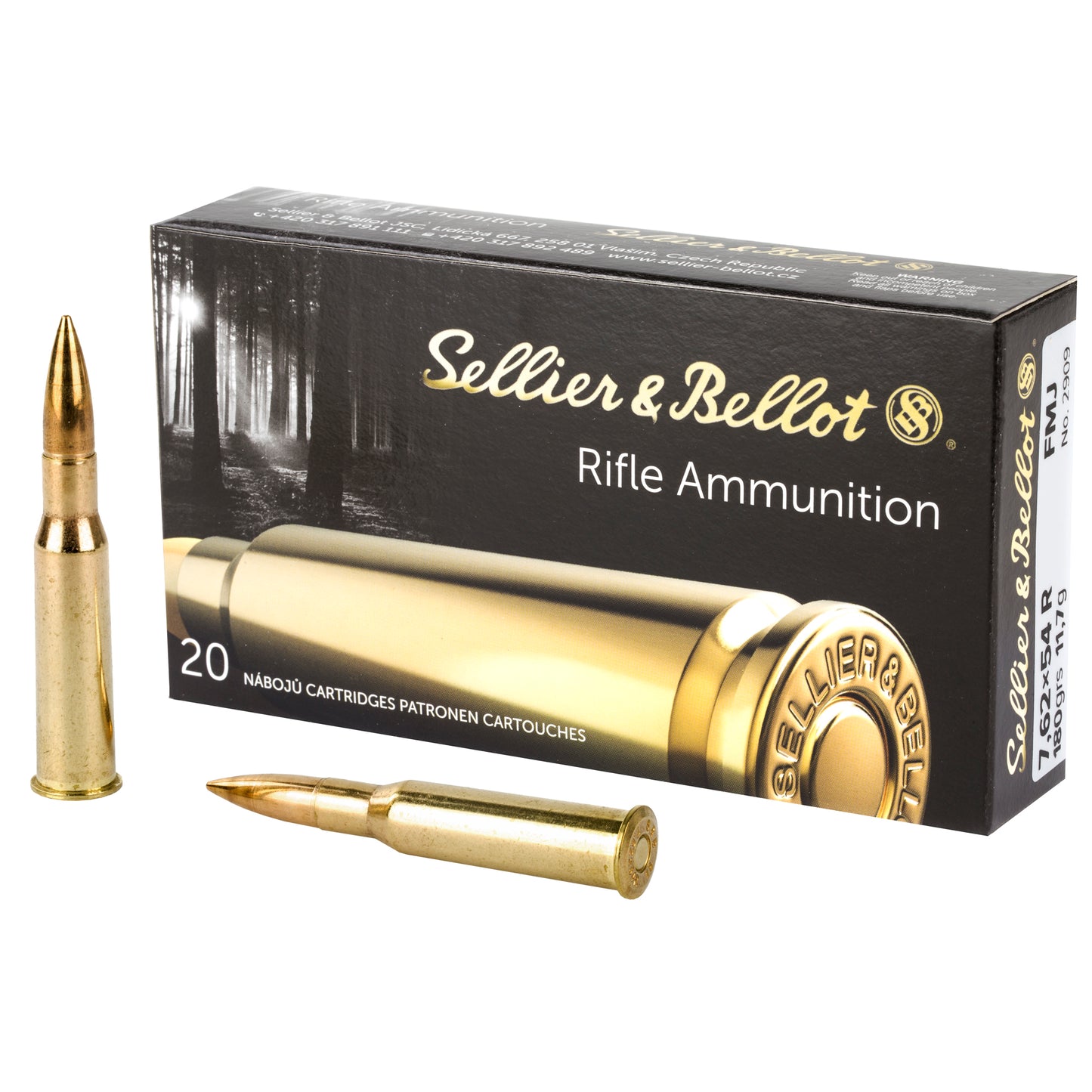 Sellier & Bellot 7.62x54R Rifle Ammunition - 180 Grain FMJ, 20 Rds per Box