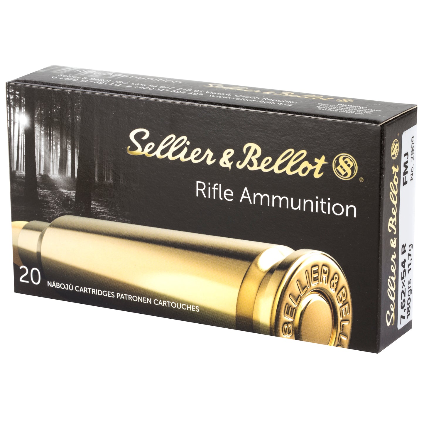 Sellier & Bellot 7.62x54R Rifle Ammunition - 180 Grain FMJ, 20 Rds per Box