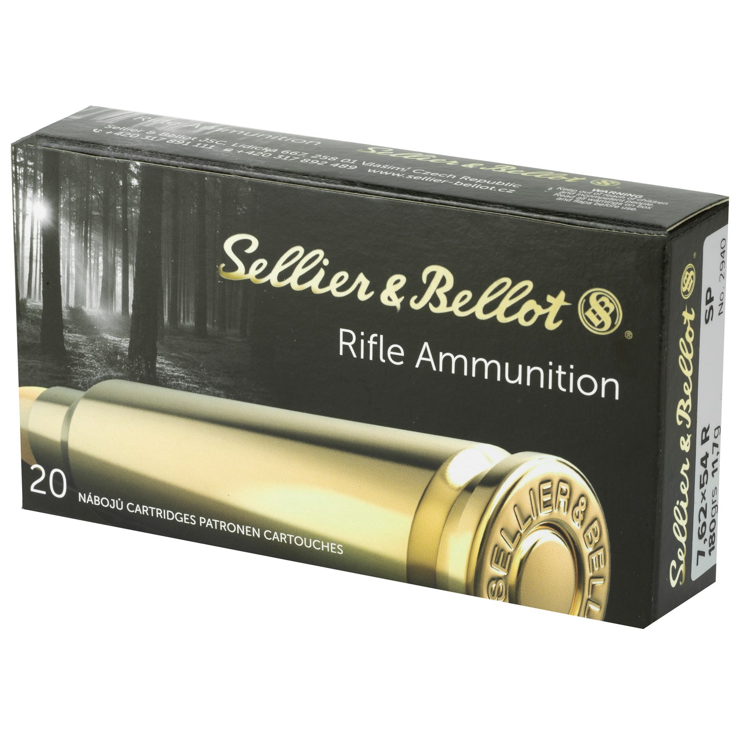 Sellier & Bellot 7.62x54R Rifle Ammunition, 180 Grain Soft Point, 20 Rounds Per Box