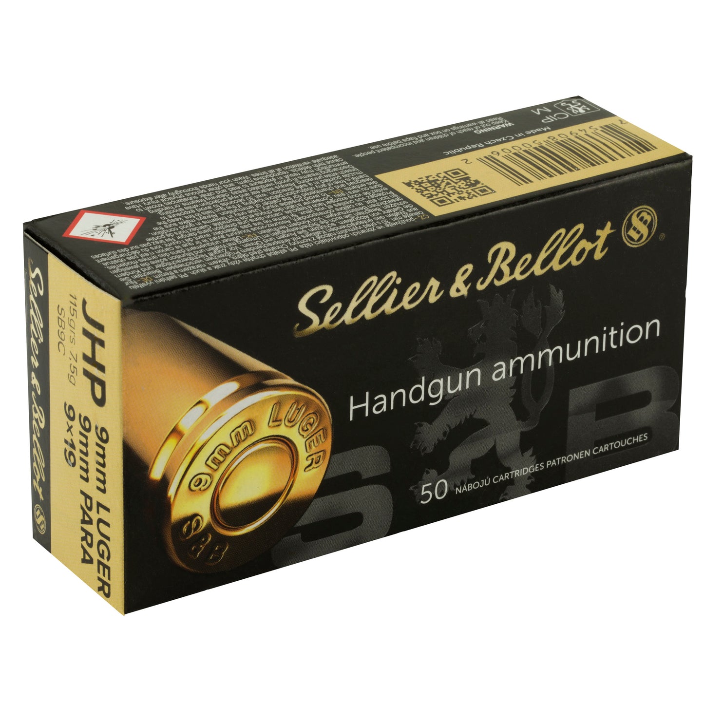 Sellier & Bellot 9mm 115 Grain Jacketed Hollow Point Pistol Ammunition (50/Box, 1000/Case)