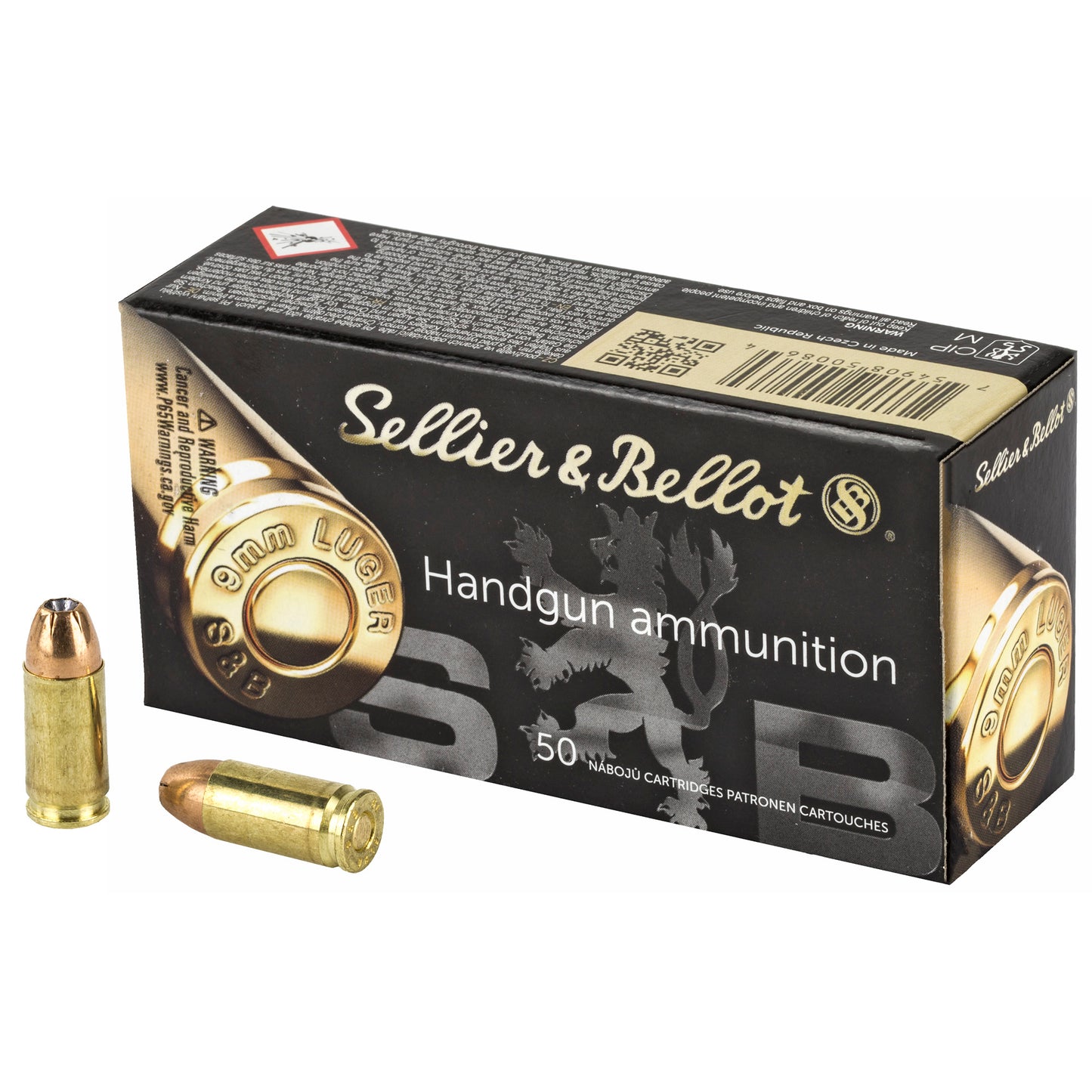 Sellier & Bellot 9mm 124 Grain Hollow Point Pistol Ammunition, 50 Rounds per Box