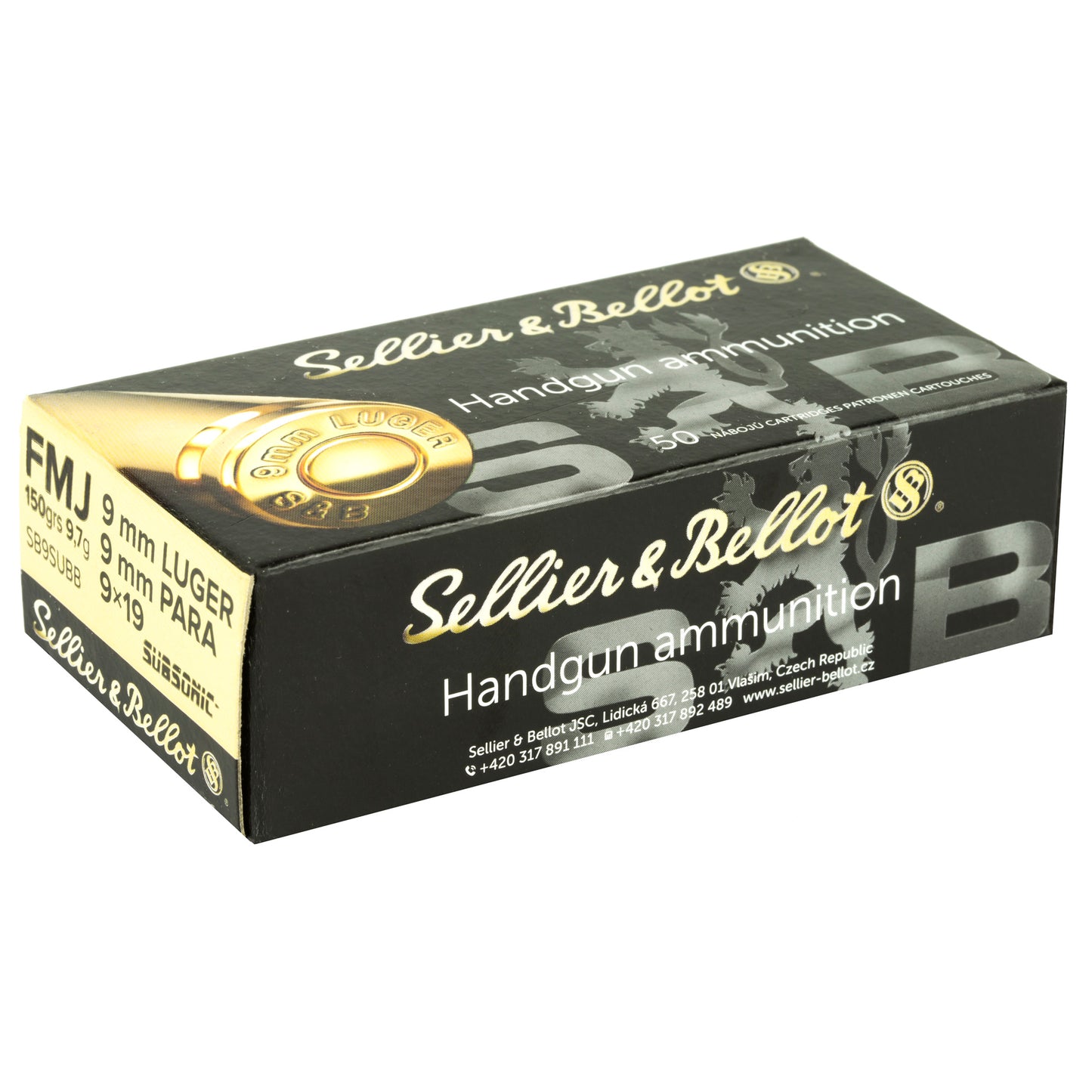 Sellier & Bellot 9mm Subsonic 150-Grain FMJ Ammunition * Reliable Full Metal Jacket for Target Practice and Training