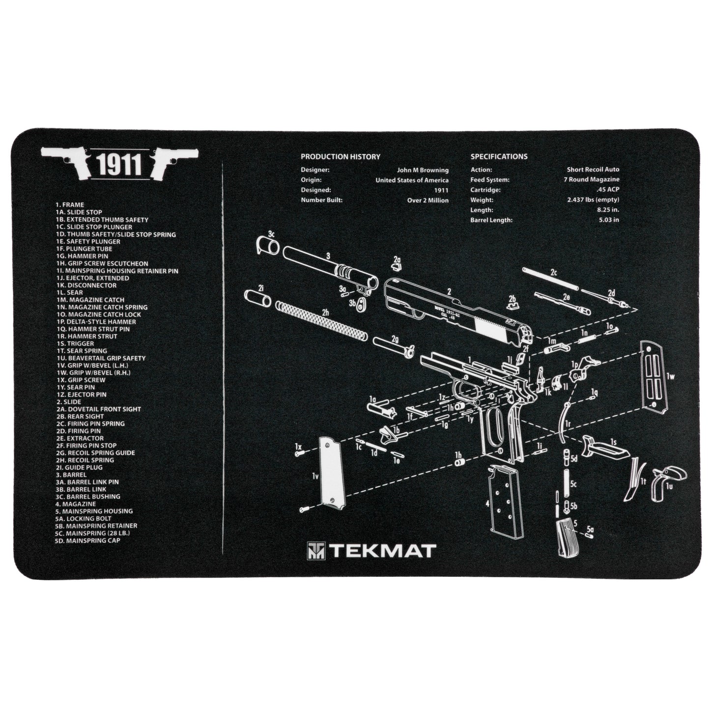 TekMat Pistol Mat for 1911 - Protective Gun Cleaning Mat with Exploded Diagram