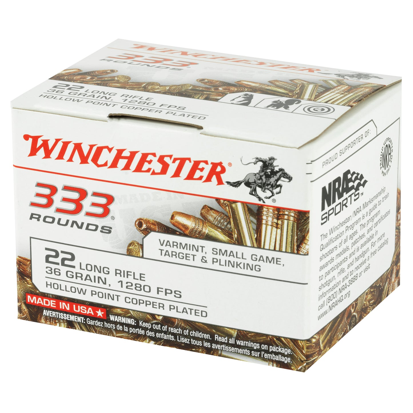 Winchester Ammunition 22LR 36-Grain Hollow Point Rimfire Ammo - 333 Rounds per Box