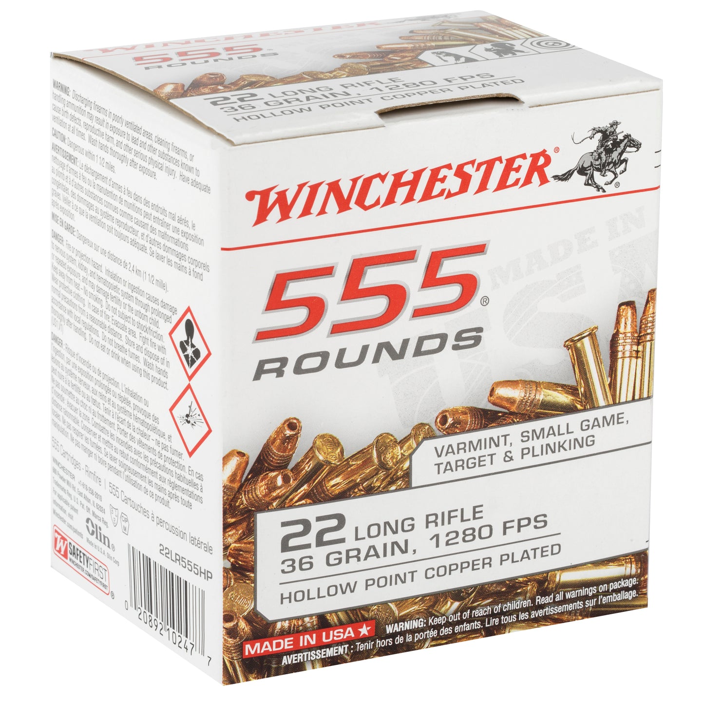 Winchester Ammunition 22LR 36-Grain Hollow Point Rimfire Ammo * High-Performance Box of 555 Rounds