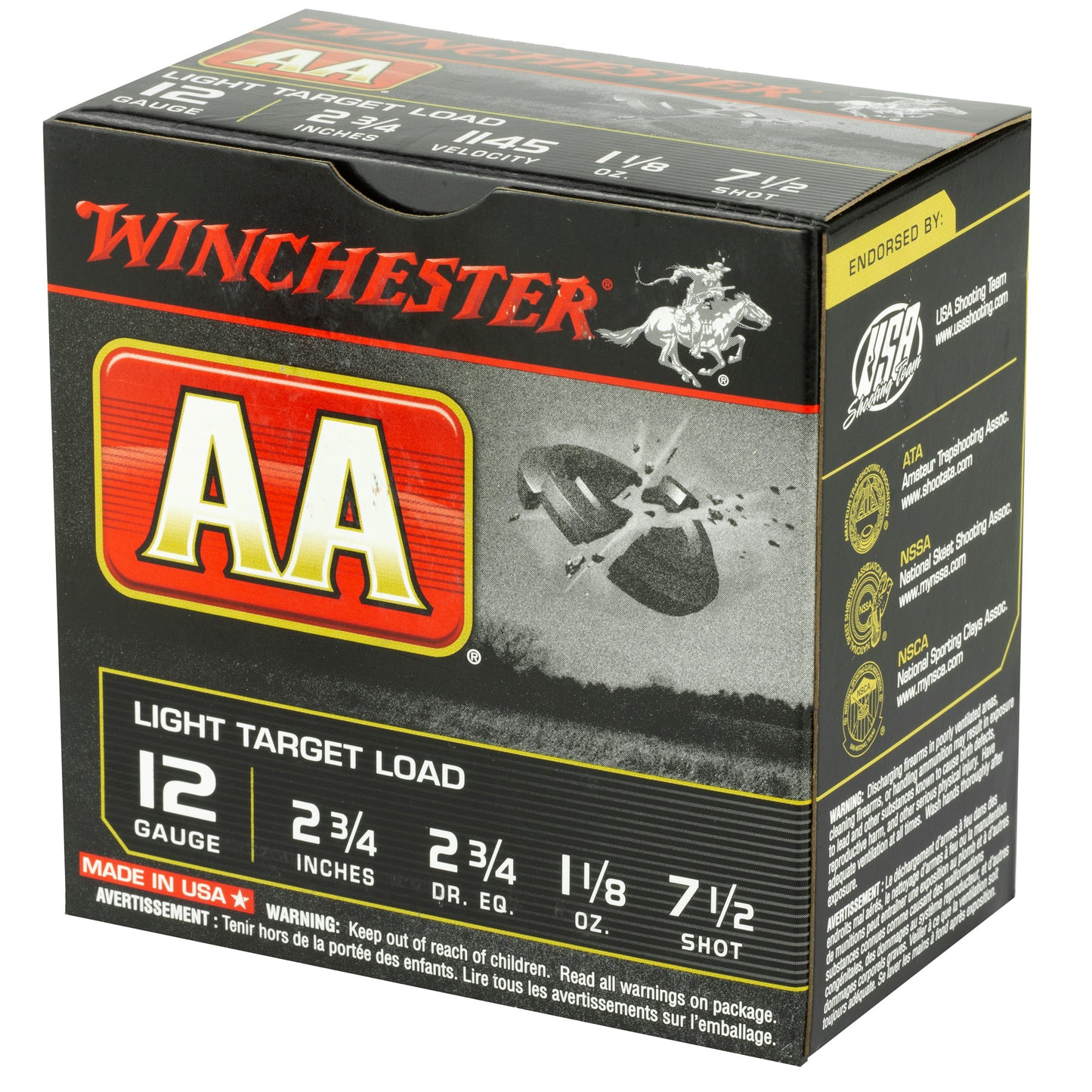 Winchester Ammunition AA Target 12 Gauge Shotshells * 1 1/8 oz, 2 3/4 Dram, #7.5 Shot, Pack of 25