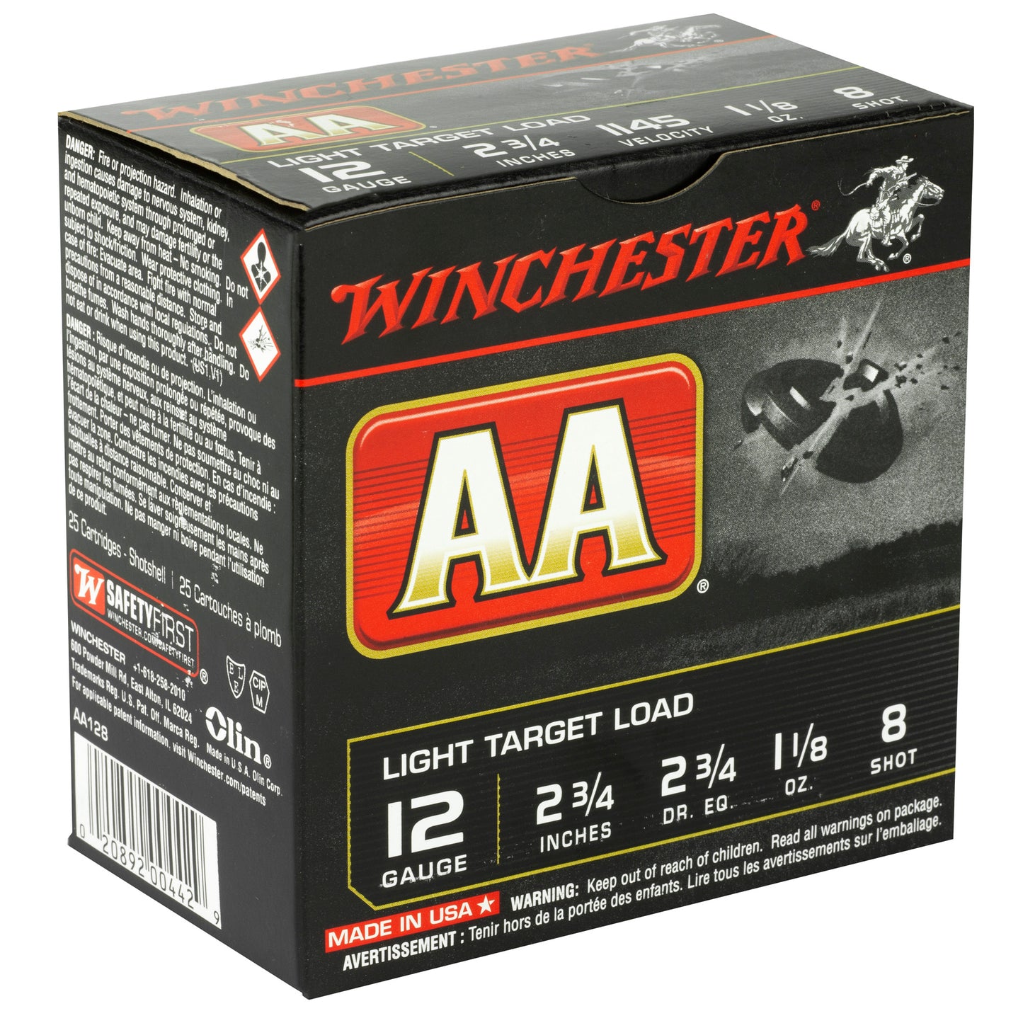 Winchester Ammunition AA Target 12 Gauge Shotshells - 1 1/8 oz #8, 2 3/4 Dram, 25 Rounds per Box