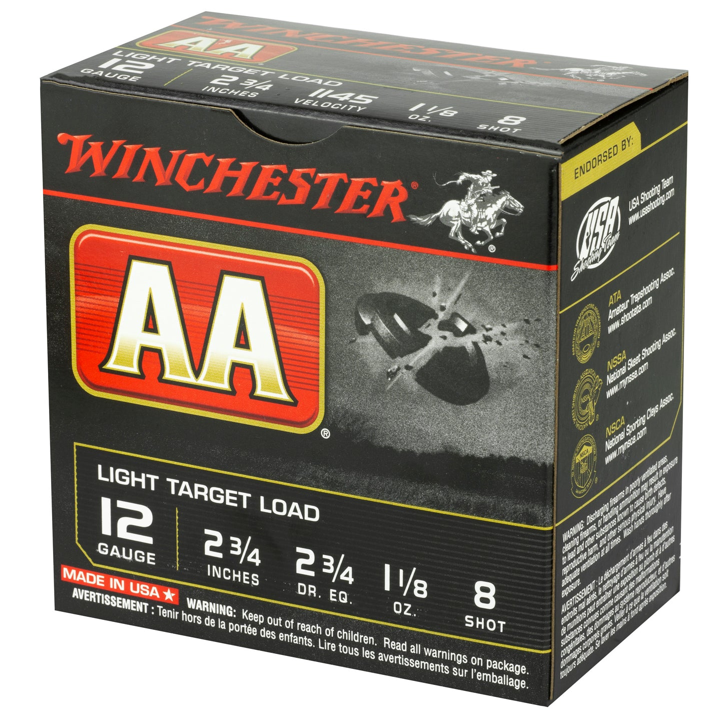 Winchester Ammunition AA Target 12 Gauge Shotshells - 1 1/8 oz #8, 2 3/4 Dram, 25 Rounds per Box