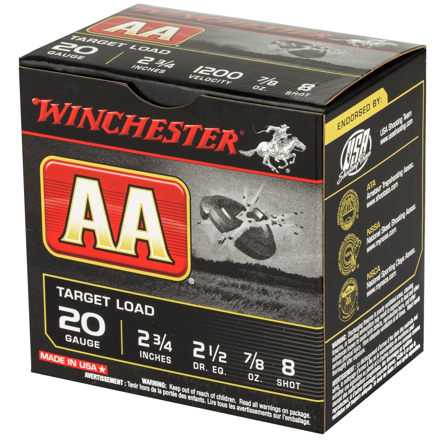 Winchester Ammunition AA Target 20 Gauge Shotshells, 2.75 Inch, #8 Shot, 0.875 Oz, 25 Rounds per Box
