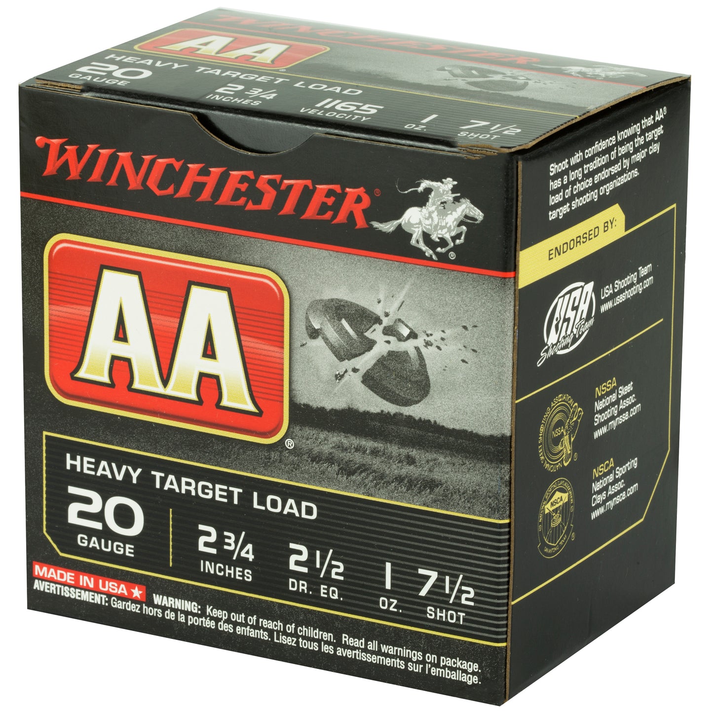 Winchester Ammunition AA Target 20 Gauge Shotshells, 2.75 Inch, 1 oz #7.5, 25 Rounds per Box