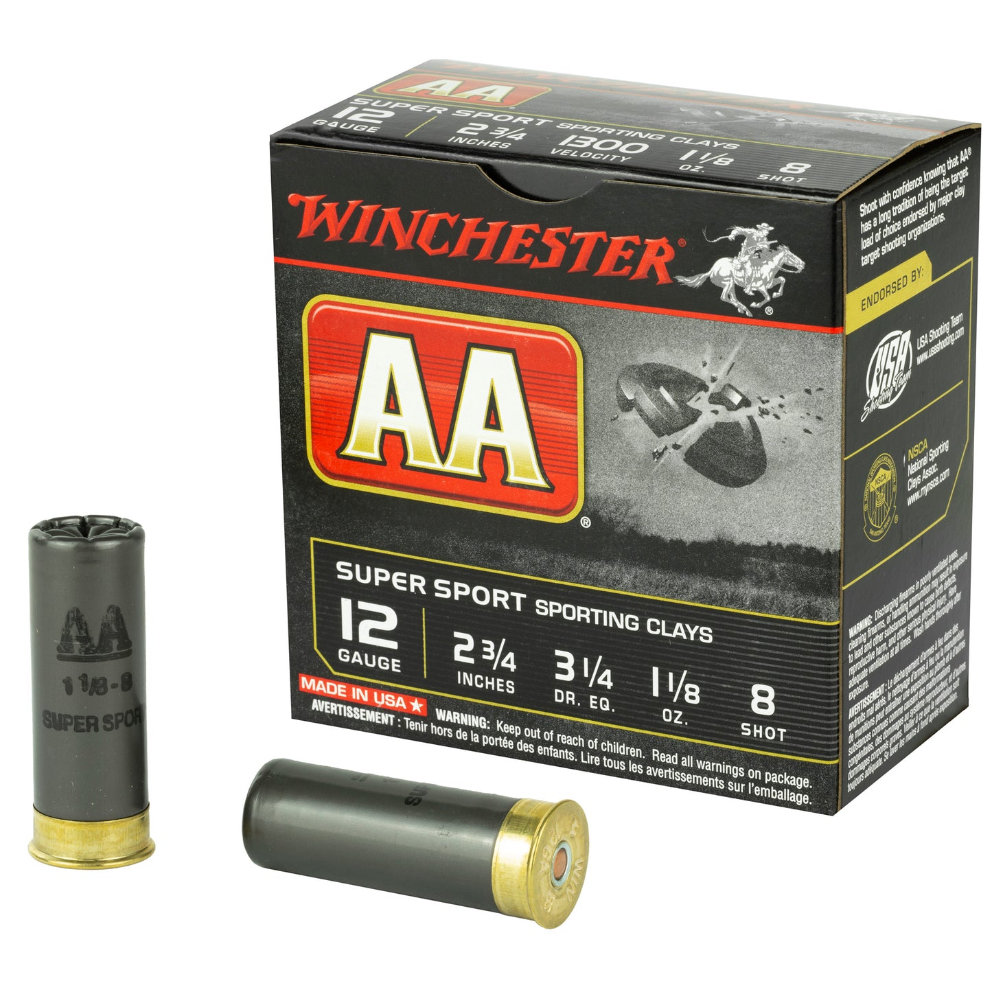 Winchester Ammunition AA Supersport Sporting Clay 12 Gauge Shotshells - 1 1/8 oz #8, 25/250