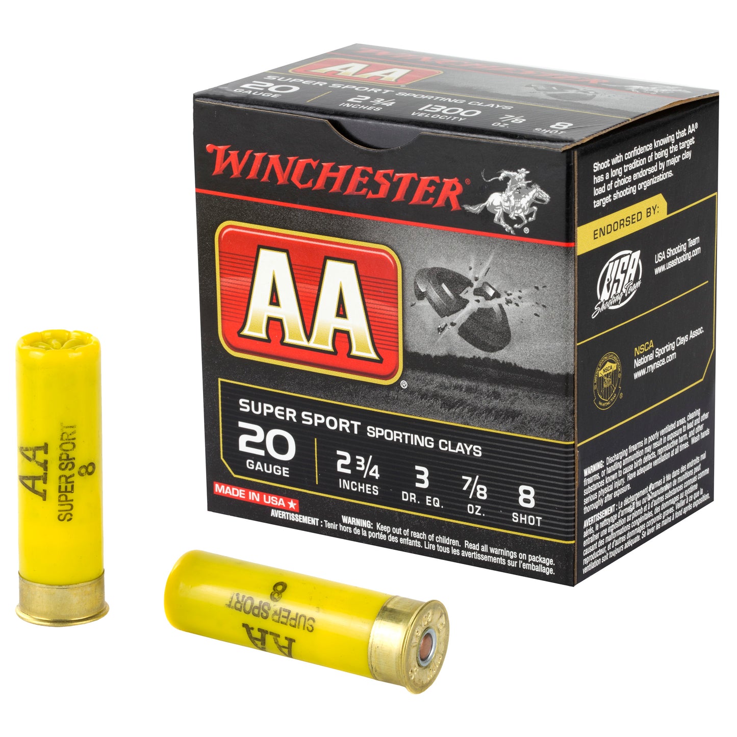 Winchester Ammunition AA Supersport Sporting Clay 20 Gauge Shotshells * 0.875 oz #8, 25 Rounds Per Box