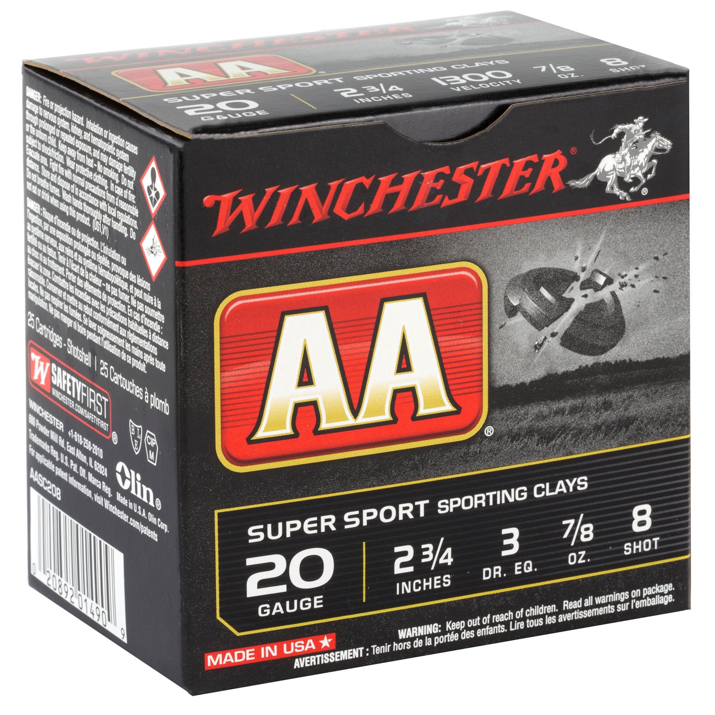 Winchester Ammunition AA Supersport Sporting Clay 20 Gauge Shotshells * 0.875 oz #8, 25 Rounds Per Box
