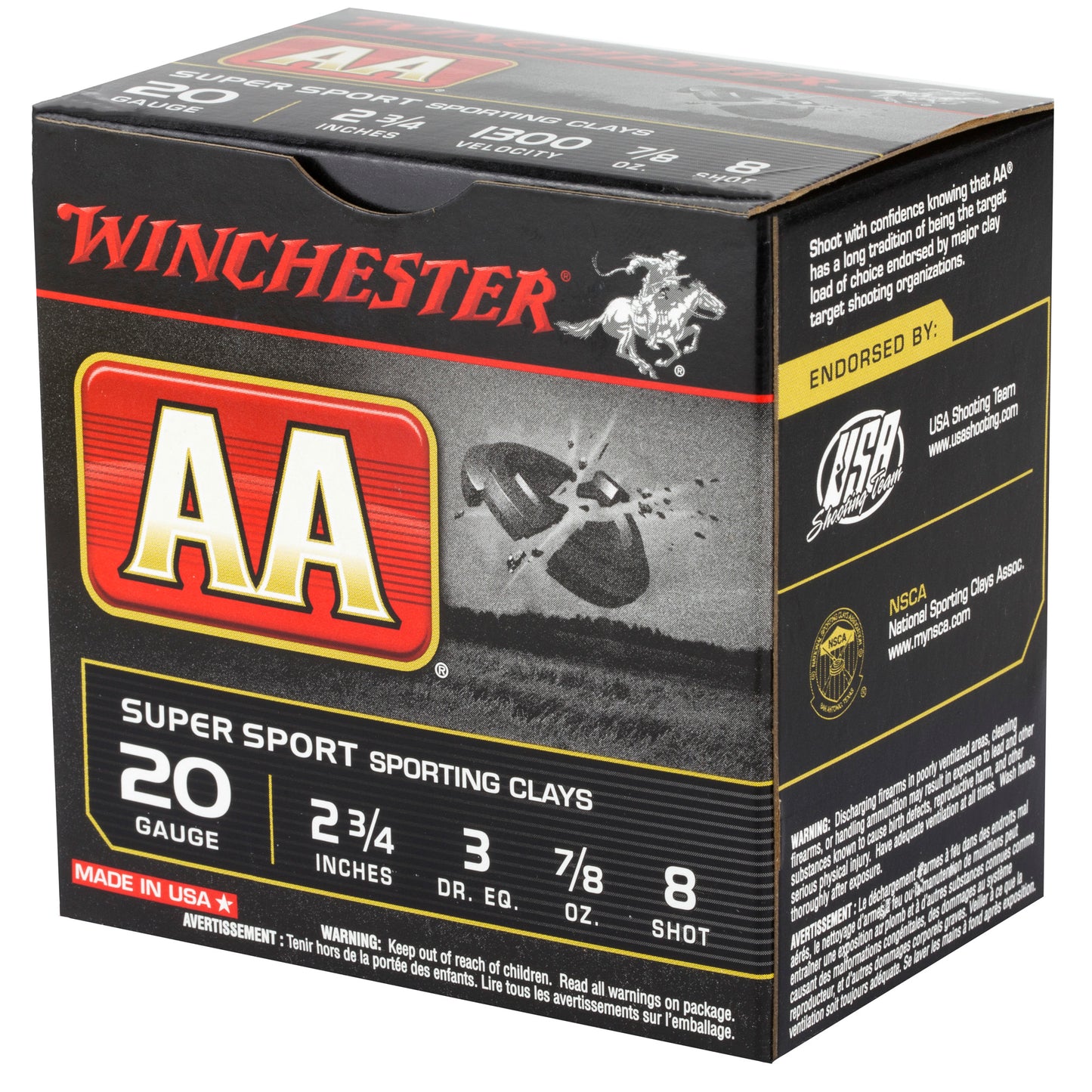Winchester Ammunition AA Supersport Sporting Clay 20 Gauge Shotshells * 0.875 oz #8, 25 Rounds Per Box