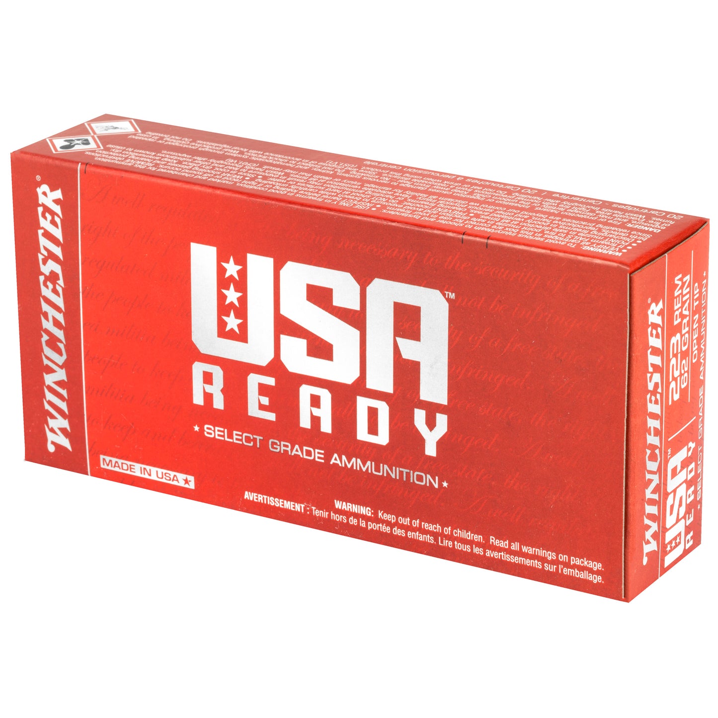 Winchester Ammunition USA Ready .223 Remington 62 Grain Open Tip Rifle Ammunition, 20 Rounds per Box