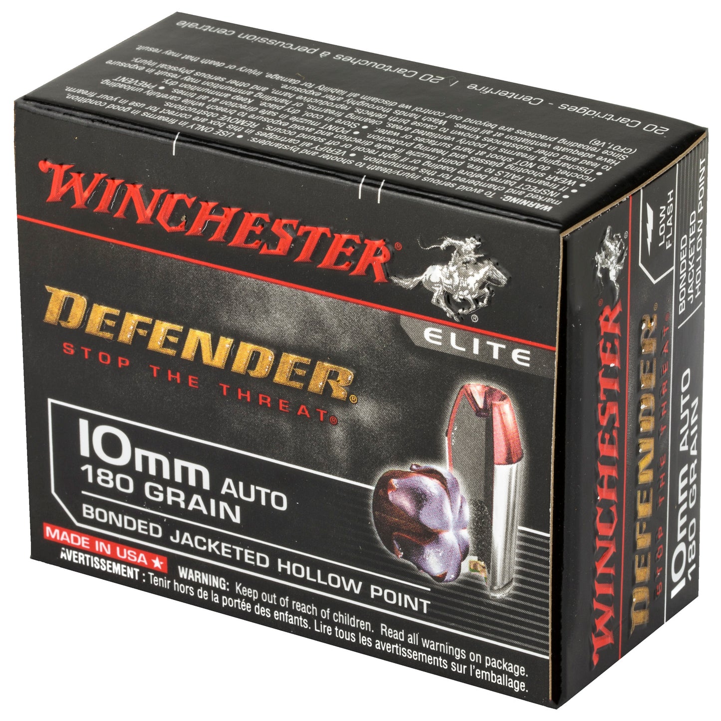 Winchester Ammunition Defender 10mm 180-Grain Hollow Point Ammo - 20 Rounds