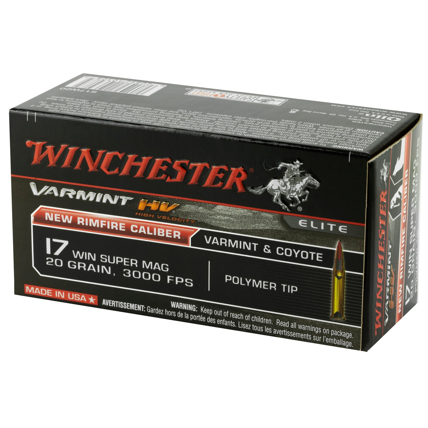Winchester Ammunition WIN Varmint HV 17 Winchester Super Magnum 20 Grain Polymer Tip - 50 Rounds per Box