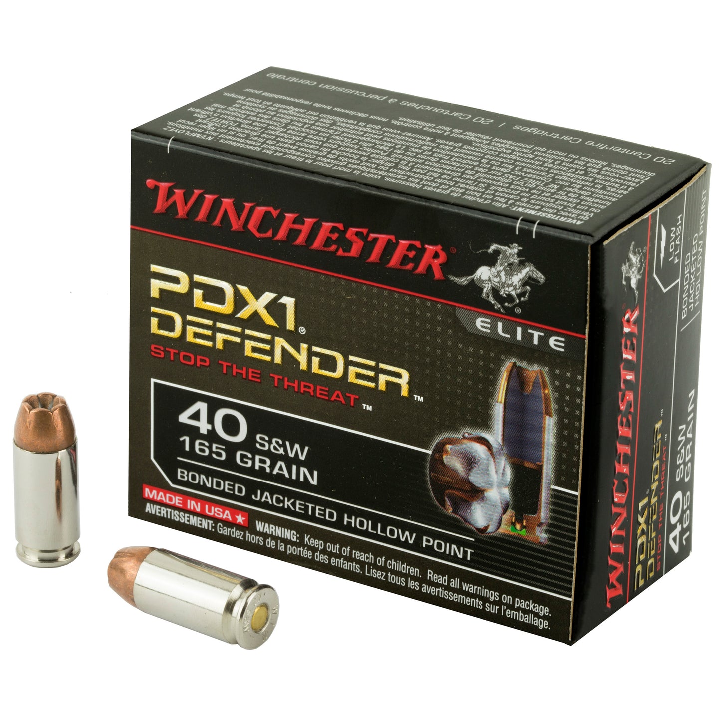 Winchester Ammunition PDX1 Defender 40 S&W 165 Grain Hollow Point Ammunition - 20 Rounds