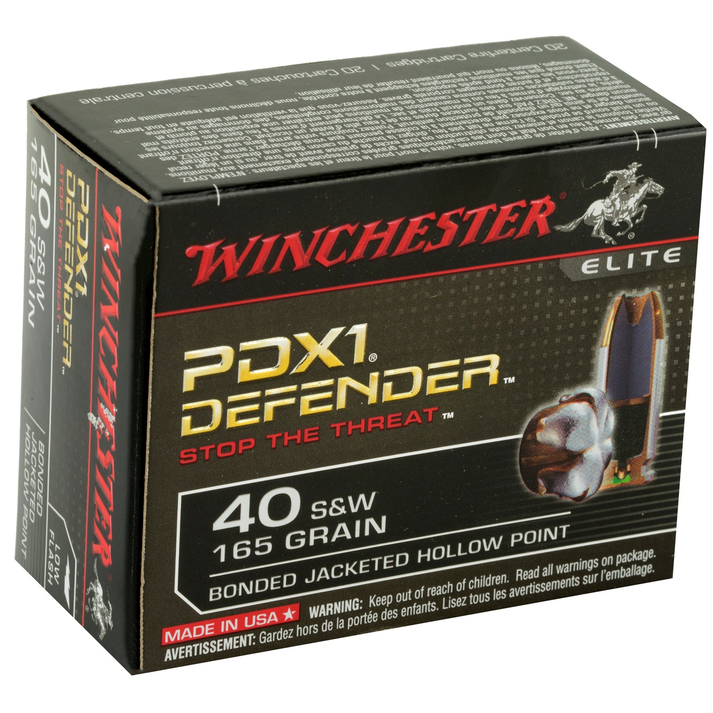 Winchester Ammunition PDX1 Defender 40 S&W 165 Grain Hollow Point Ammunition - 20 Rounds