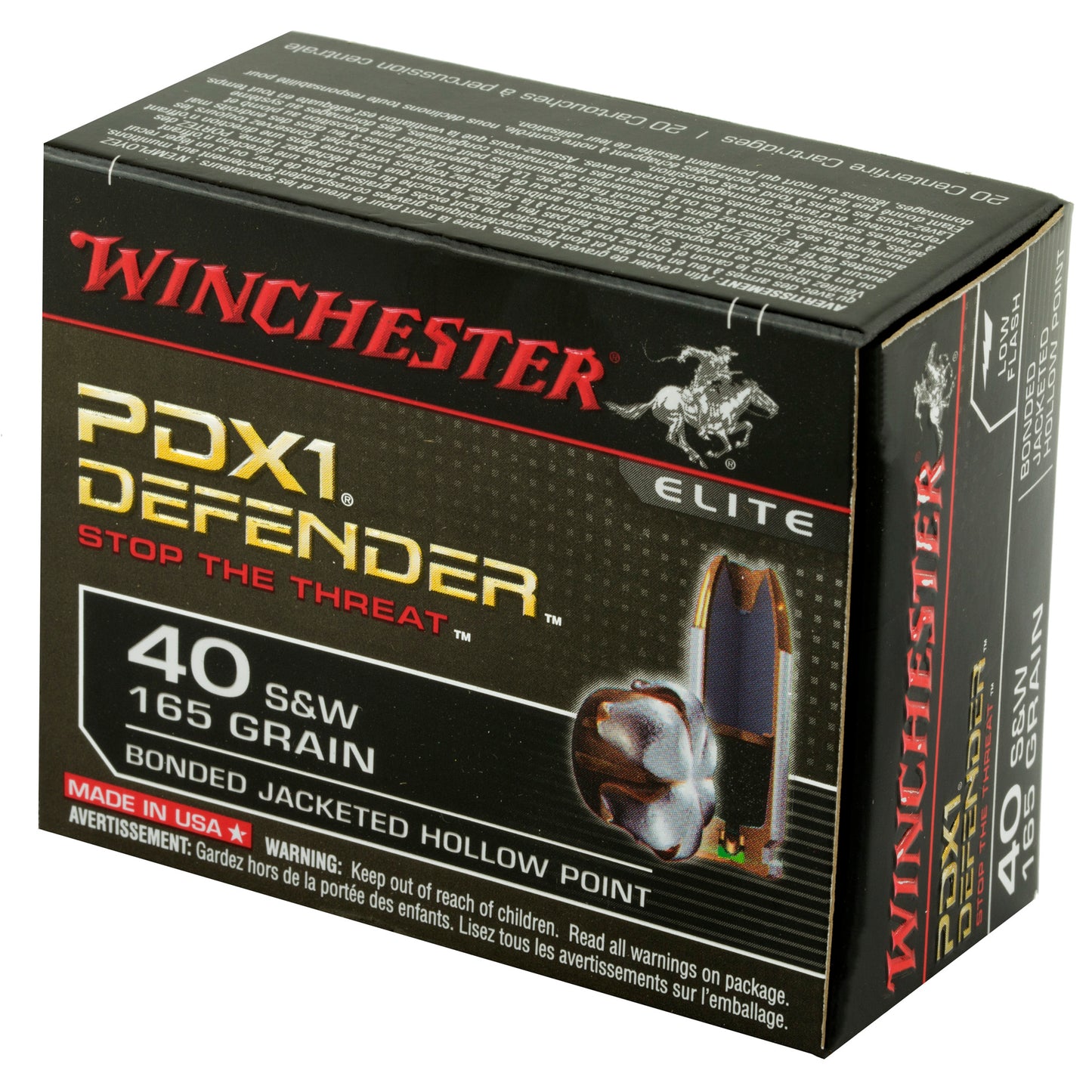 Winchester Ammunition PDX1 Defender 40 S&W 165 Grain Hollow Point Ammunition - 20 Rounds