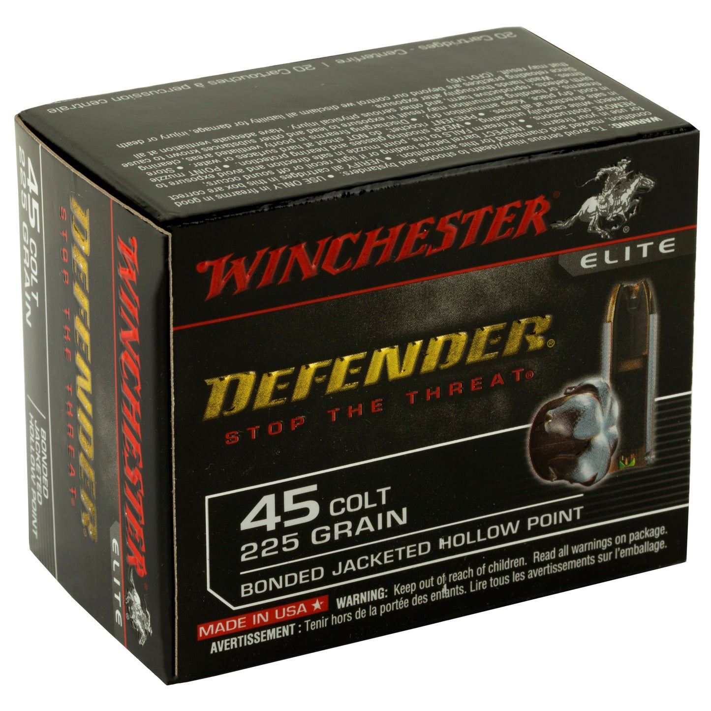 Winchester Ammunition PDX1 Defender .45 Long Colt 225-Grain Hollow Point Ammo - 20 Rounds