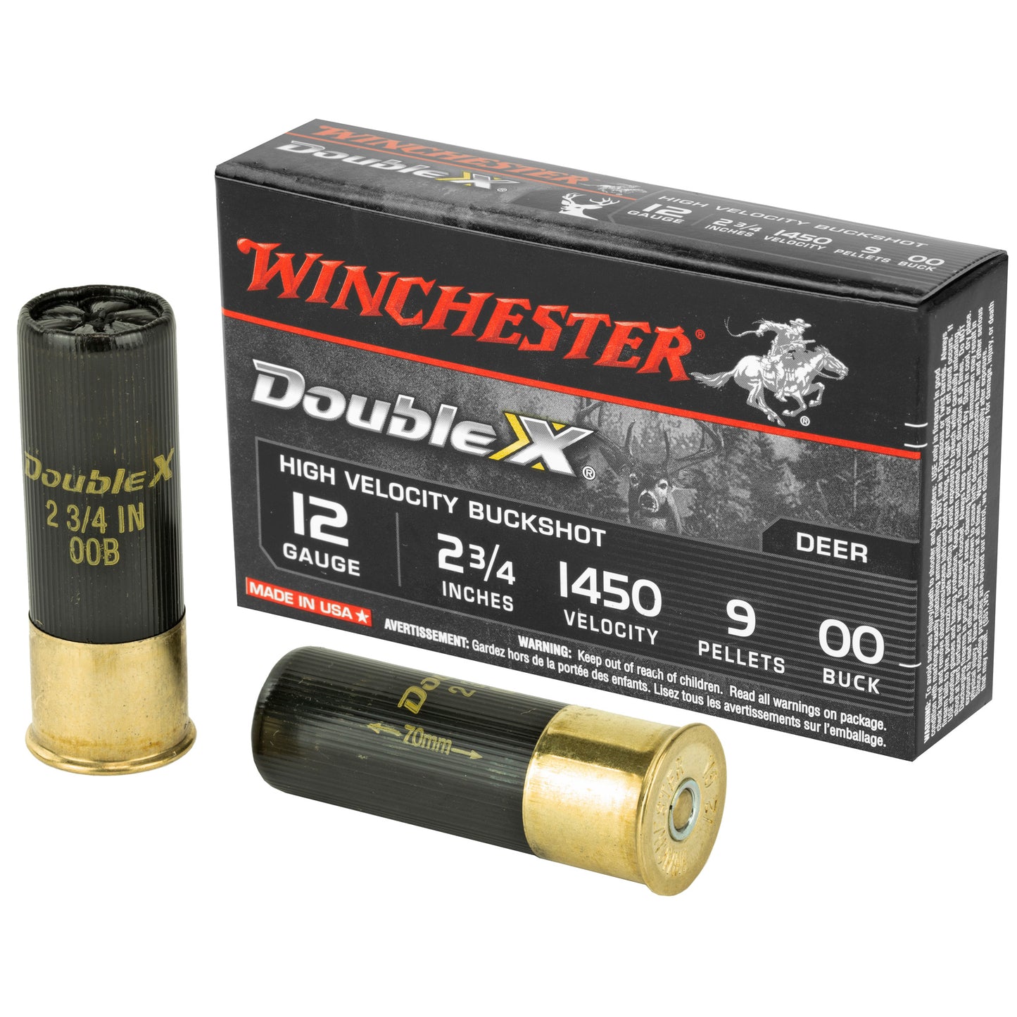 Winchester Ammunition Double X 12 Gauge 00 Buckshot Shotshells * High-Velocity Hard Copper Plated Buckshot for Long-Range Performance